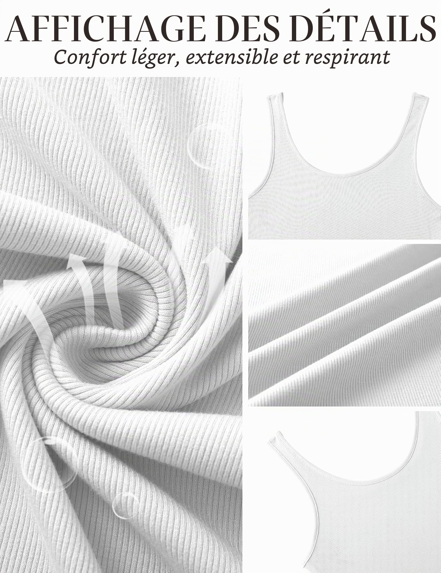 Aottori Top sans Manches Femme Coton Côtelé Col Rond Coupe Ajustée Été | col rond sans manches, finition unie, à porter seul ou sous une veste légère, pour le printemps et l’été, selon la saison