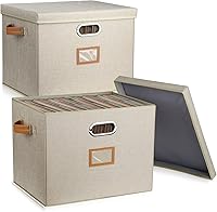 Vista 1 de Cajas de almacenamiento de discos de vinilo de 12 pulgadas con tapas y asas, elegante y práctico organizador de discos LP para más de 100 discos