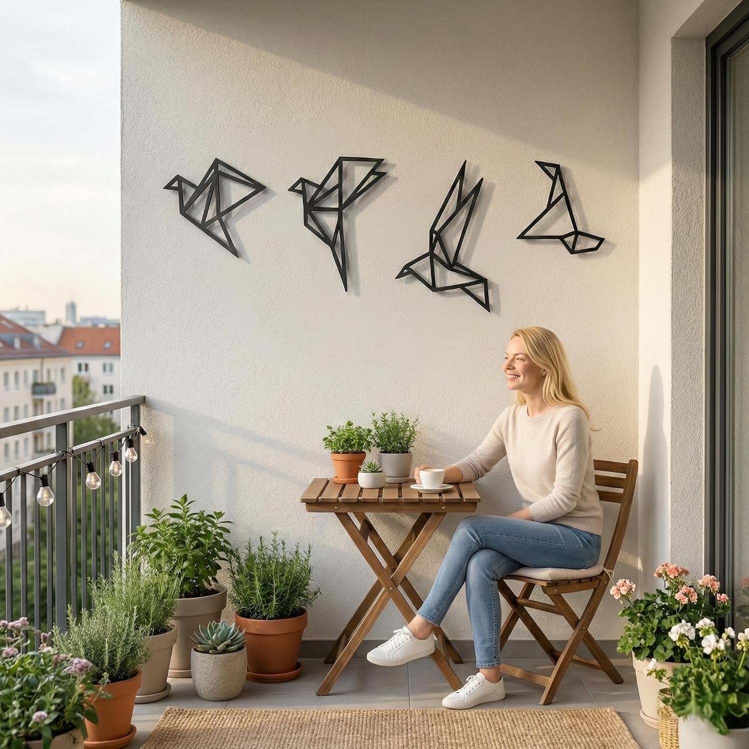 DEKADRON Metal Wall Art, Geometric Birds Art, Wall Decor, Birds Decor, Housewarming Gift, Minimalist Wall Art (Set of 4)
