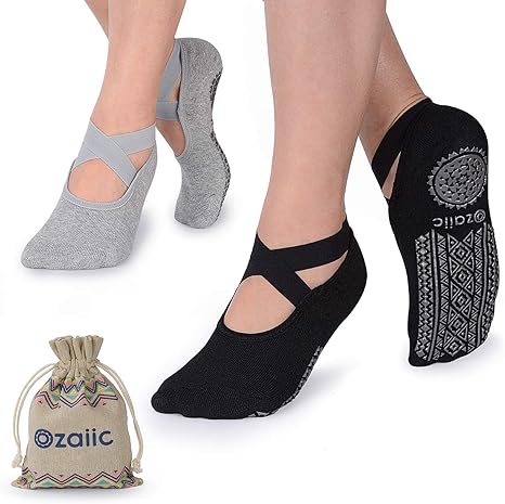 Ozaiic Non-Slip Yoga Socks with Grips and Straps for Women
