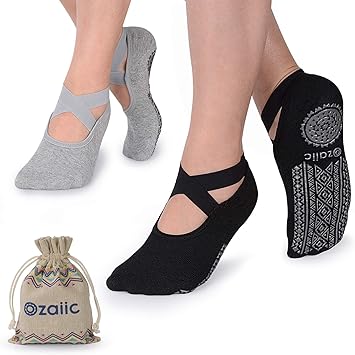 Ozaiic Pilates Socks for Women Non Slip Grip, Yoga Socks with Grippers for Barre, Hospital, Ballet, Dance, Barefoot Workout