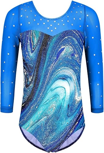 TFJH E - Leotardo de gimnasia brillante de una pieza para niñas y niños