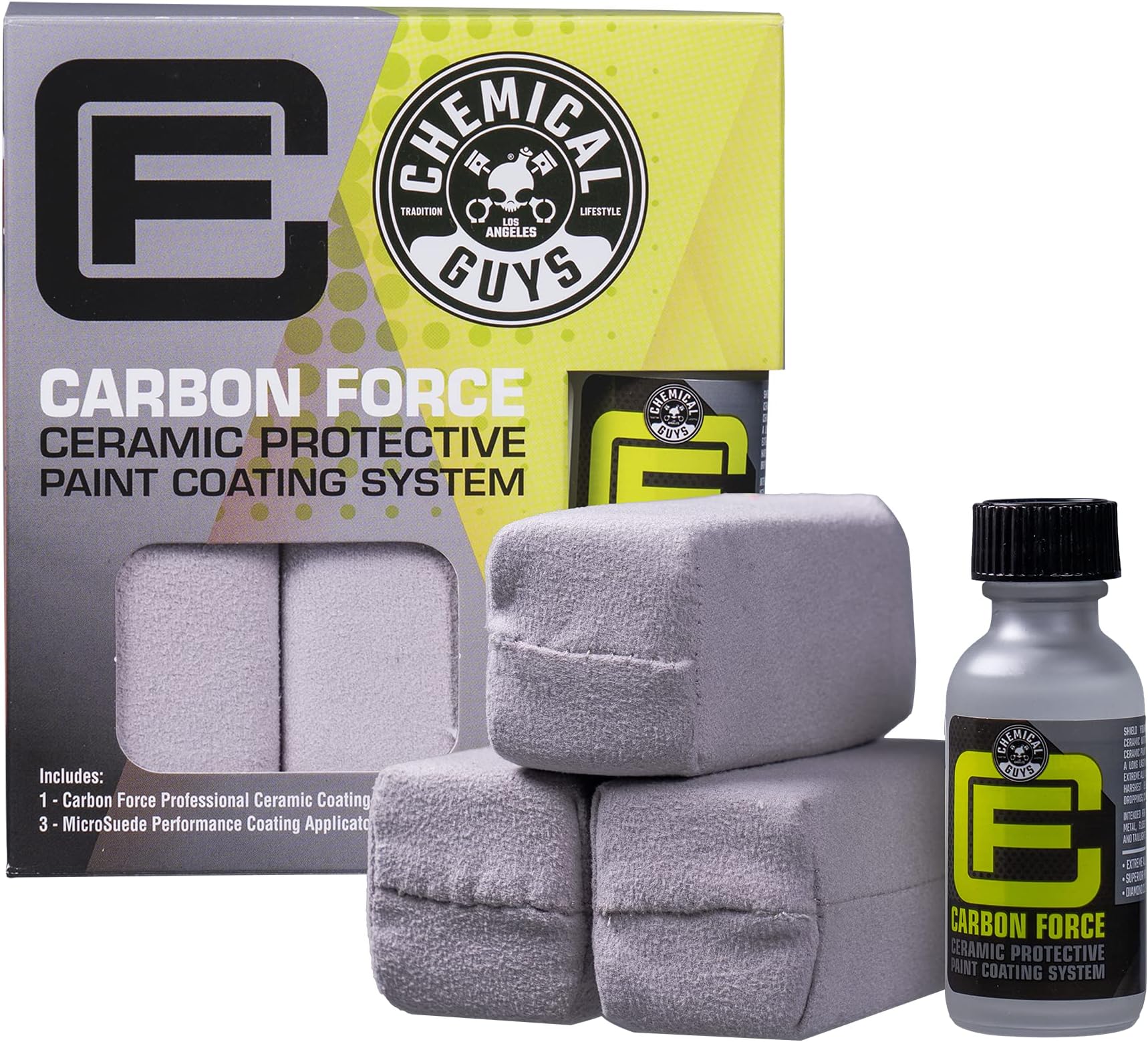 Chemical Guys Carbon Force Ceramic Protective Paint Coating System, Professional-Grade Protection, Gloss and Durability, Ceramic Coating Kit with 3 Microsuede Applicators, 1 fl oz