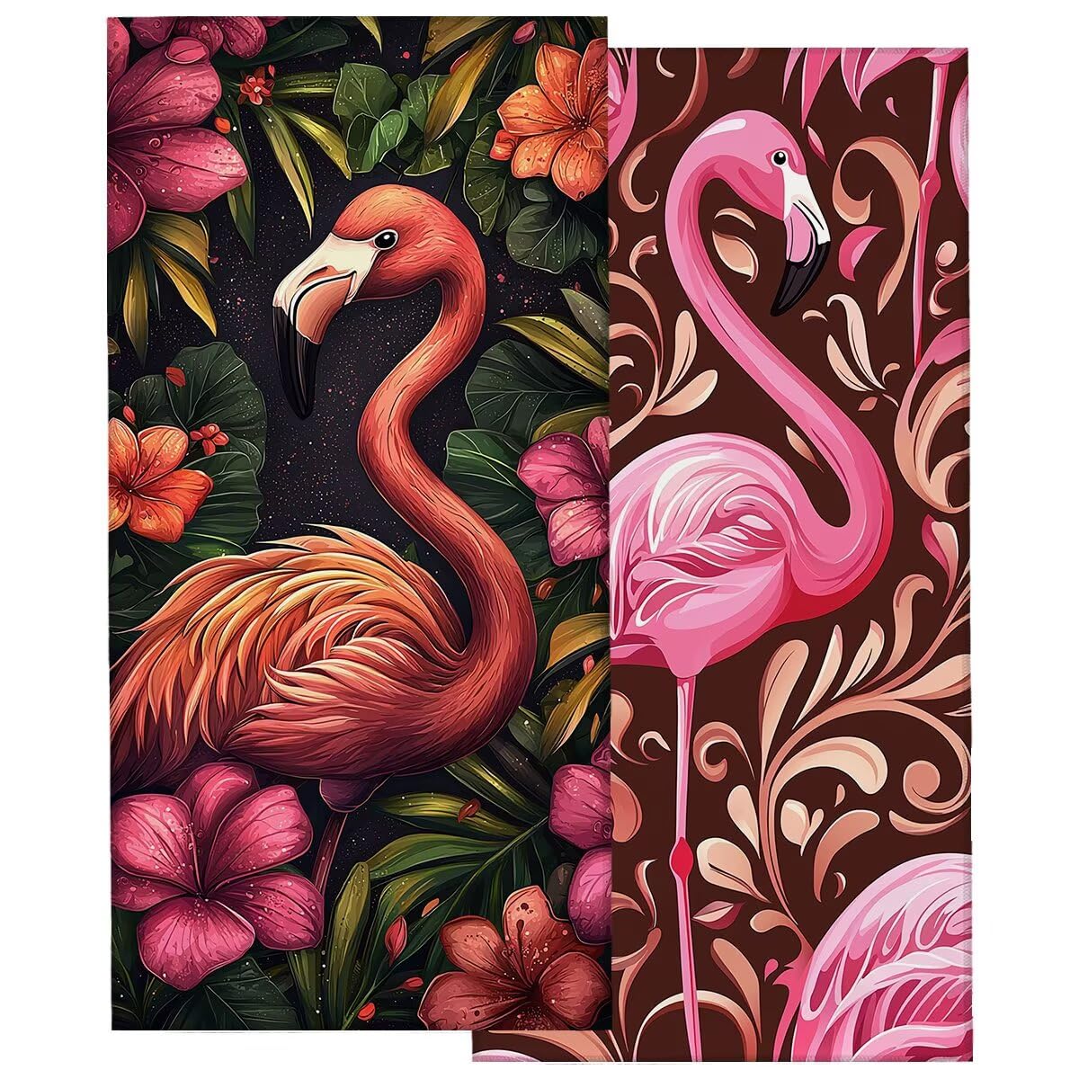 Telo Mare Microfibra, Telo Mare Grande 100x200cm 2 Pezzi, Asciugamano Palestra Donna Asciugatura Rapida, Antisabbia Asciugamano Microfibra, Leggero Asciugamani Palestra per Regalo (Fenicotteri) -4258