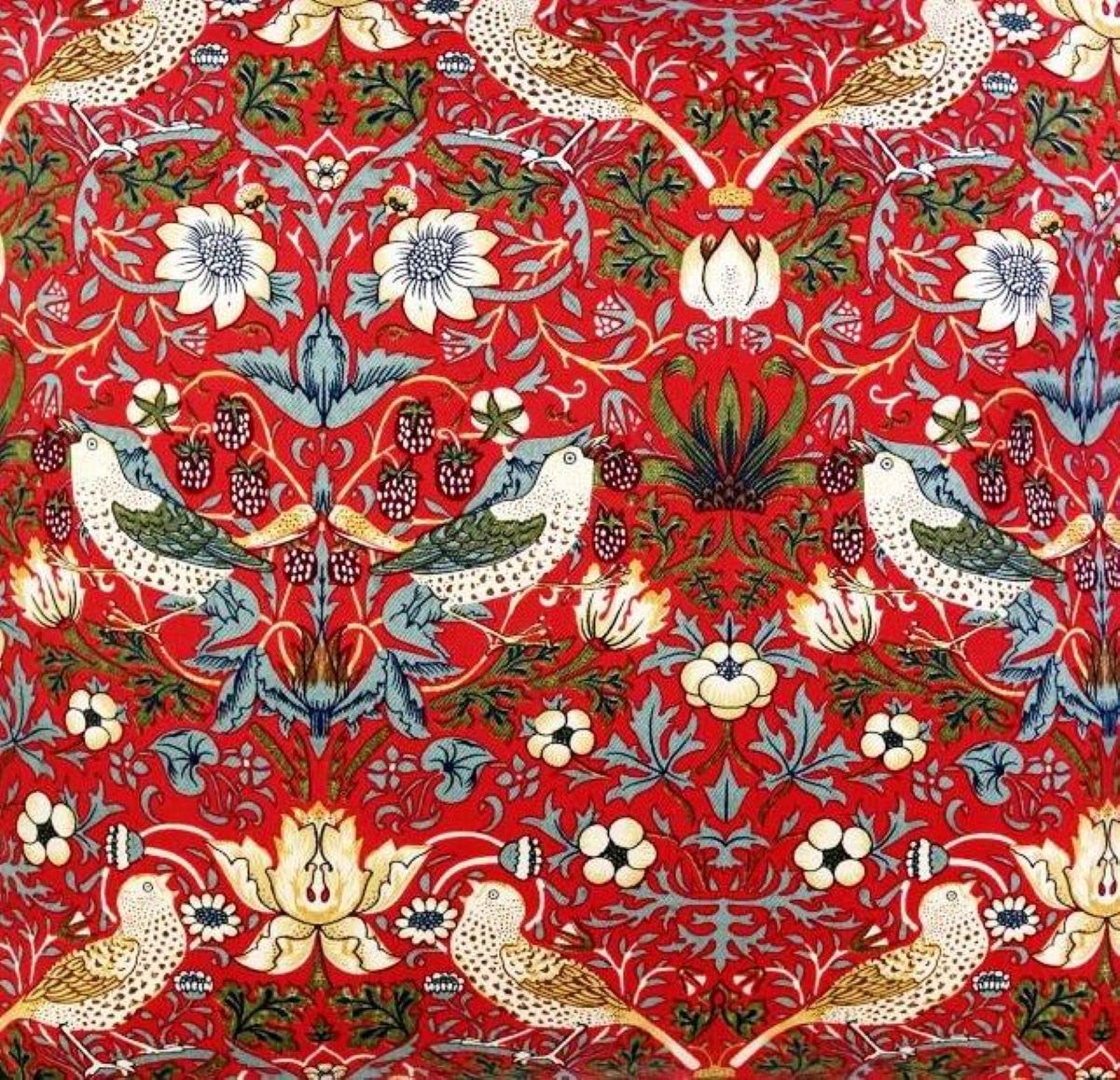 Jansons Direct Linens Red Strawberry Thief 100% Cotton Table Cloth 132Cmx 178Cm William Morris Gallery