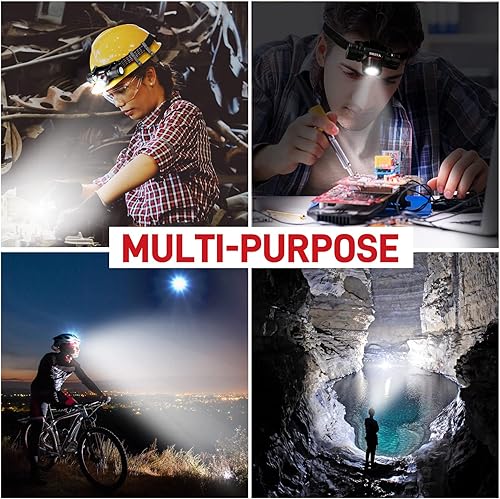 Miniatura 6 de Oaker XP-200 - Linterna frontal recargable Mirco-USB de 2000 lúmenes, 5 modos de luz LED con diadema ajustable y base magnética, linterna