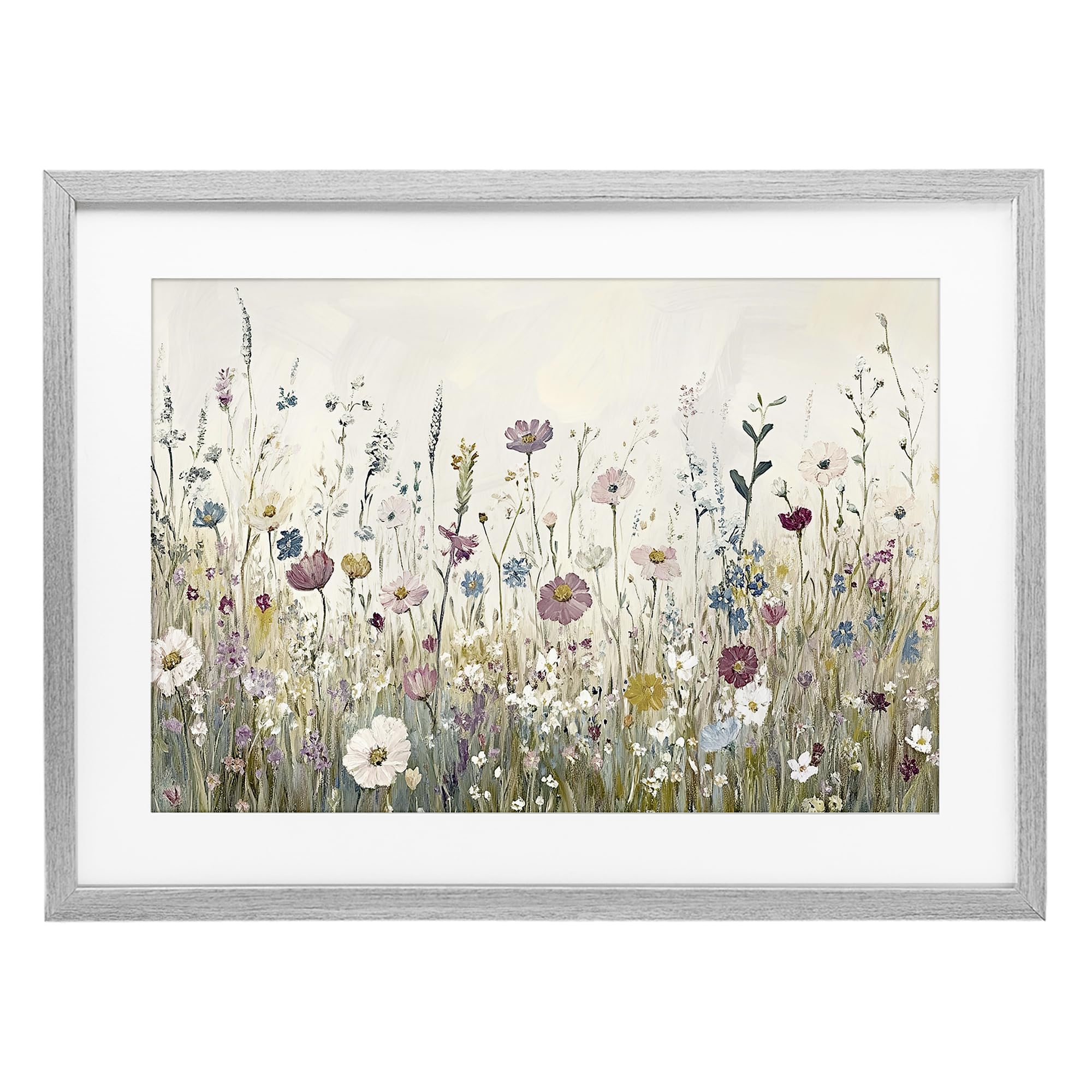 Stupell Industries Farmhouse Gray (Textured) 'Spring Blooms Pastoral Meadow'| Framed Print Under Glass