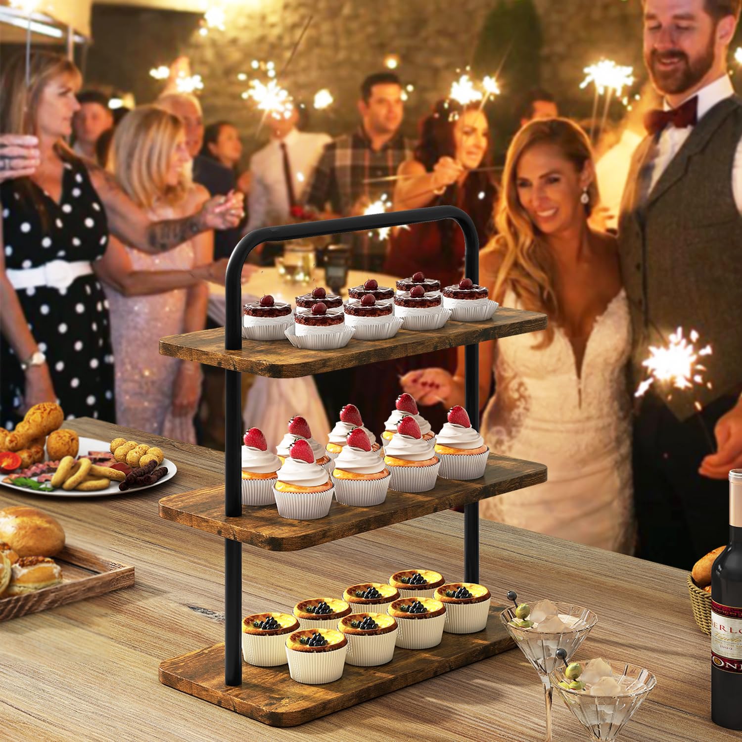 IBUYKE Cake Stand,Wood 3 Tier Cupcake-Stand Tower,Cupcake Stand for 50 Cupcakes,Cupcake Display Stand for Party Christmas - Image 3