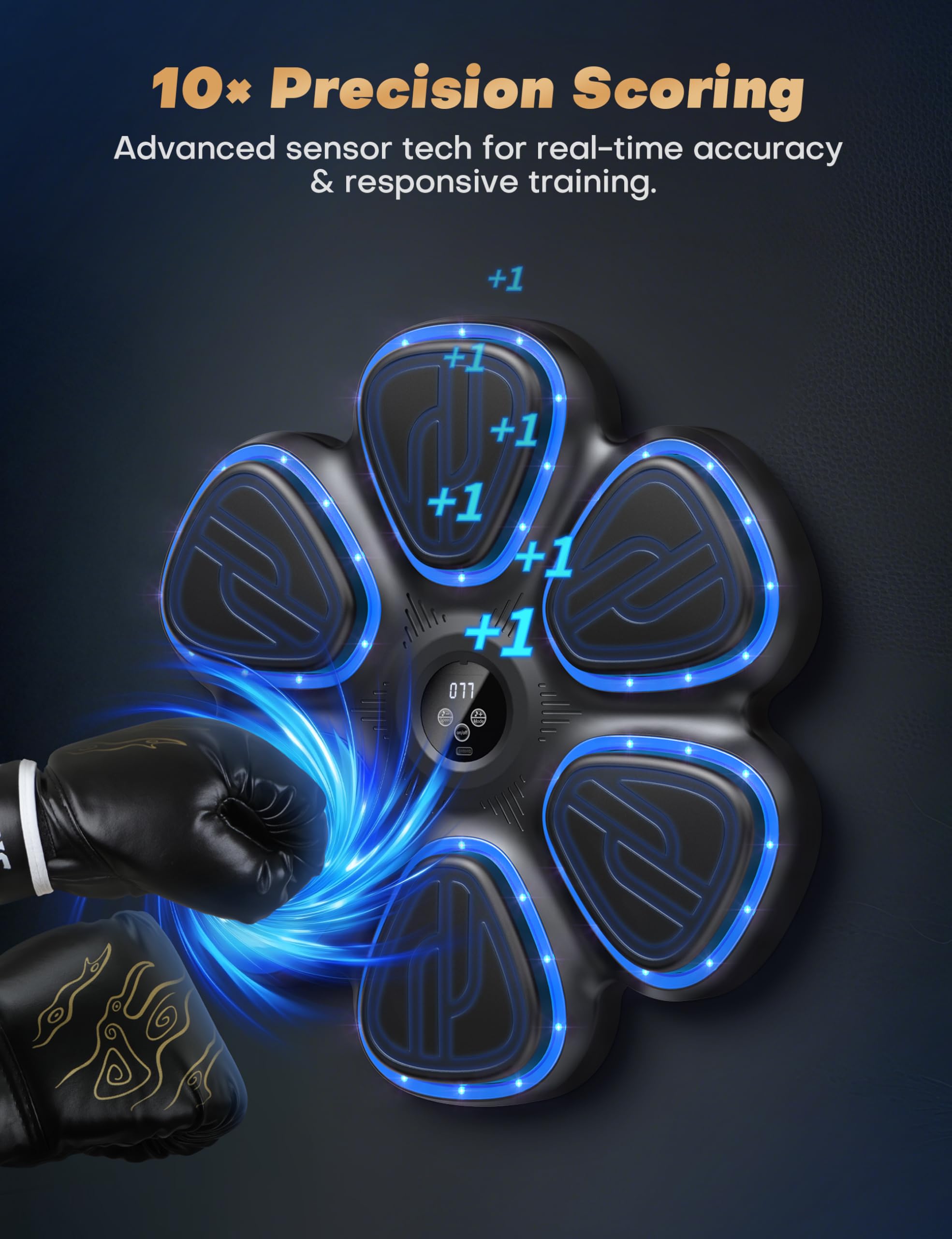 BESSERITE Musik-Boxmaschine Mit 9 Stufen & Modi - Intelligente Boxstation Mit Lichteffekten Für Erwachsene & Kinder Inkl. Premium-Handschuhen