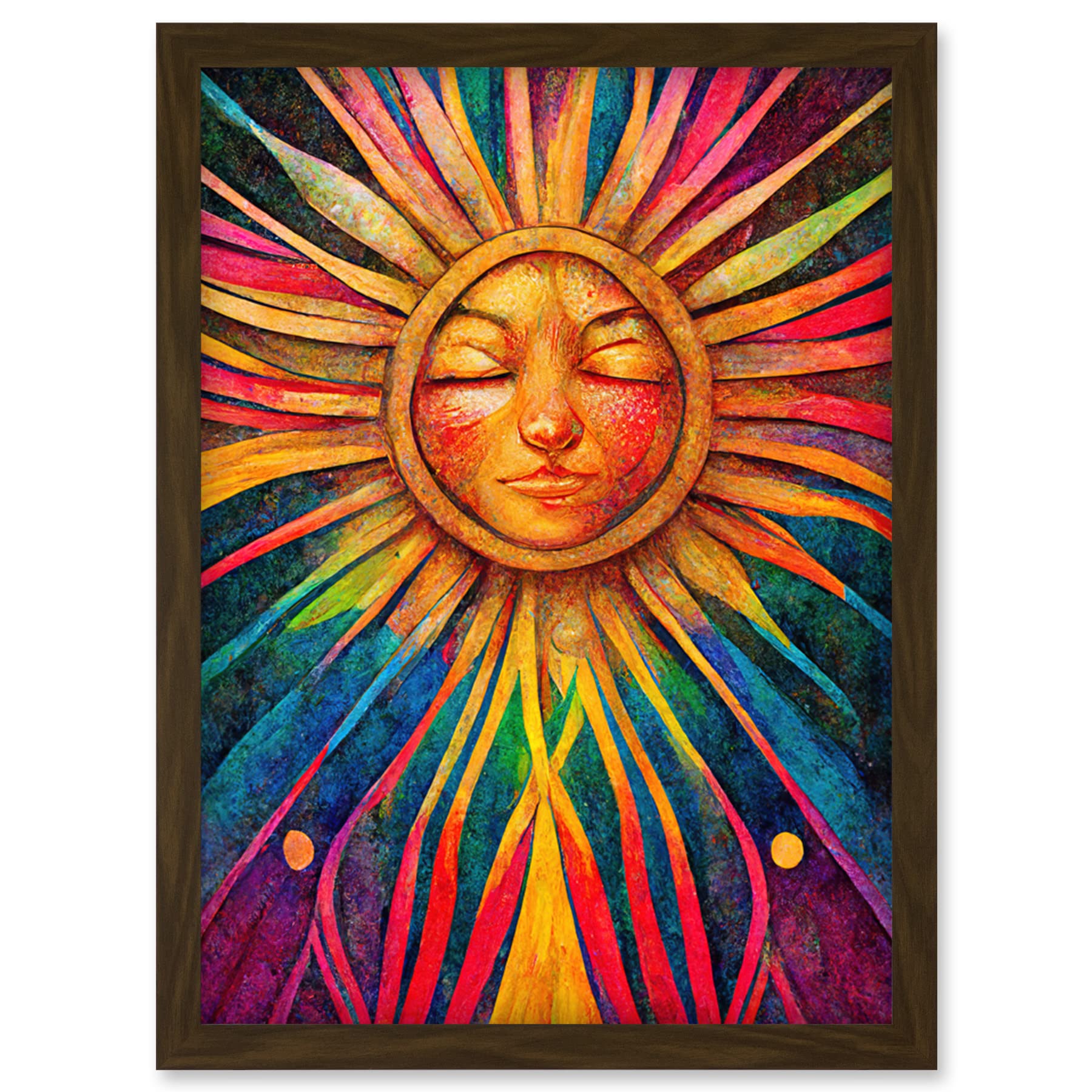 Doppelganger33 LTD Multicoloured Sun Rainbow Spiritual Artwork Framed Wall Art Print A4