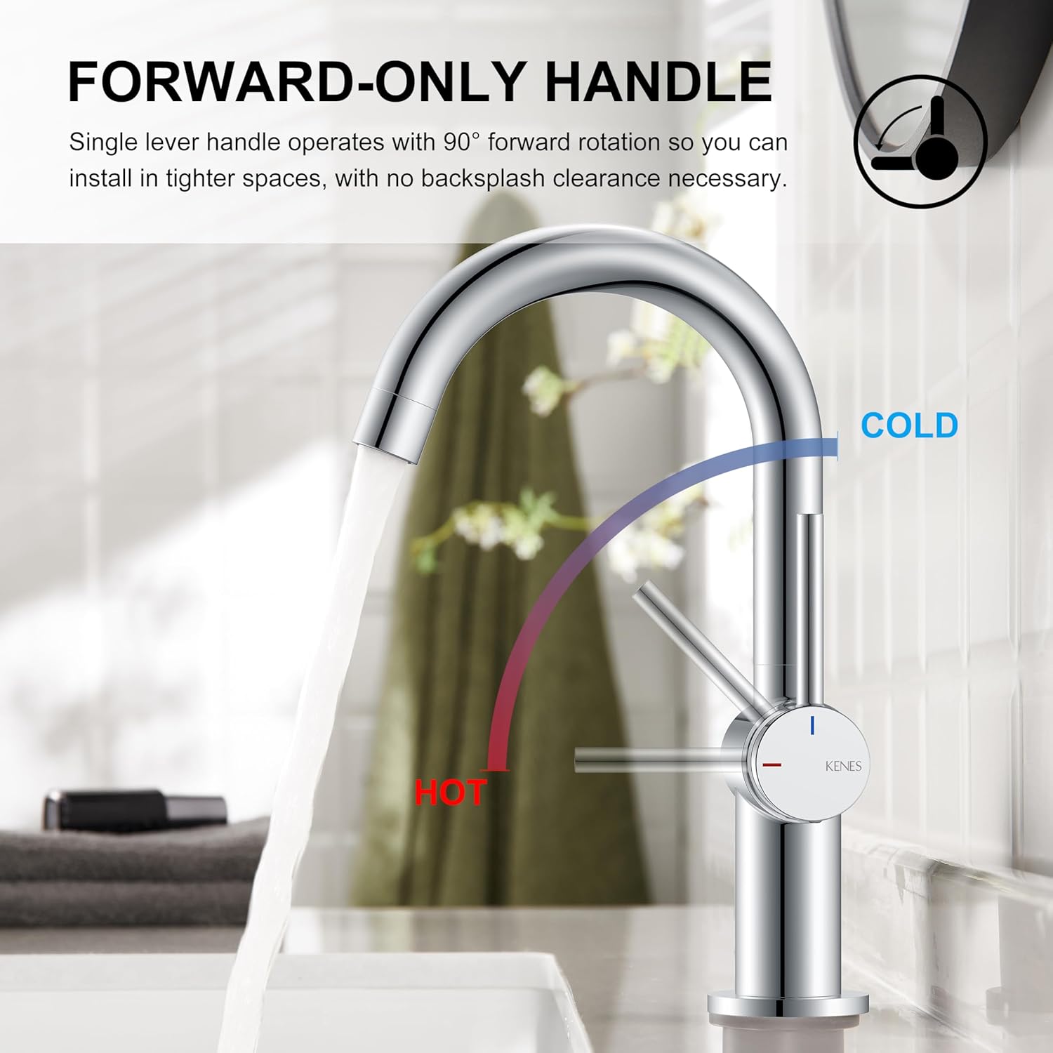 KENES Polished Chrome Bathroom Faucets Single Handle Modern Prep Wet Bar Sink Faucets Bathroom Sink Faucet with Drain Assembly & Deck Plate, Farmhouse RV Camper Outdoor Utility Faucet, KE-9005B-5