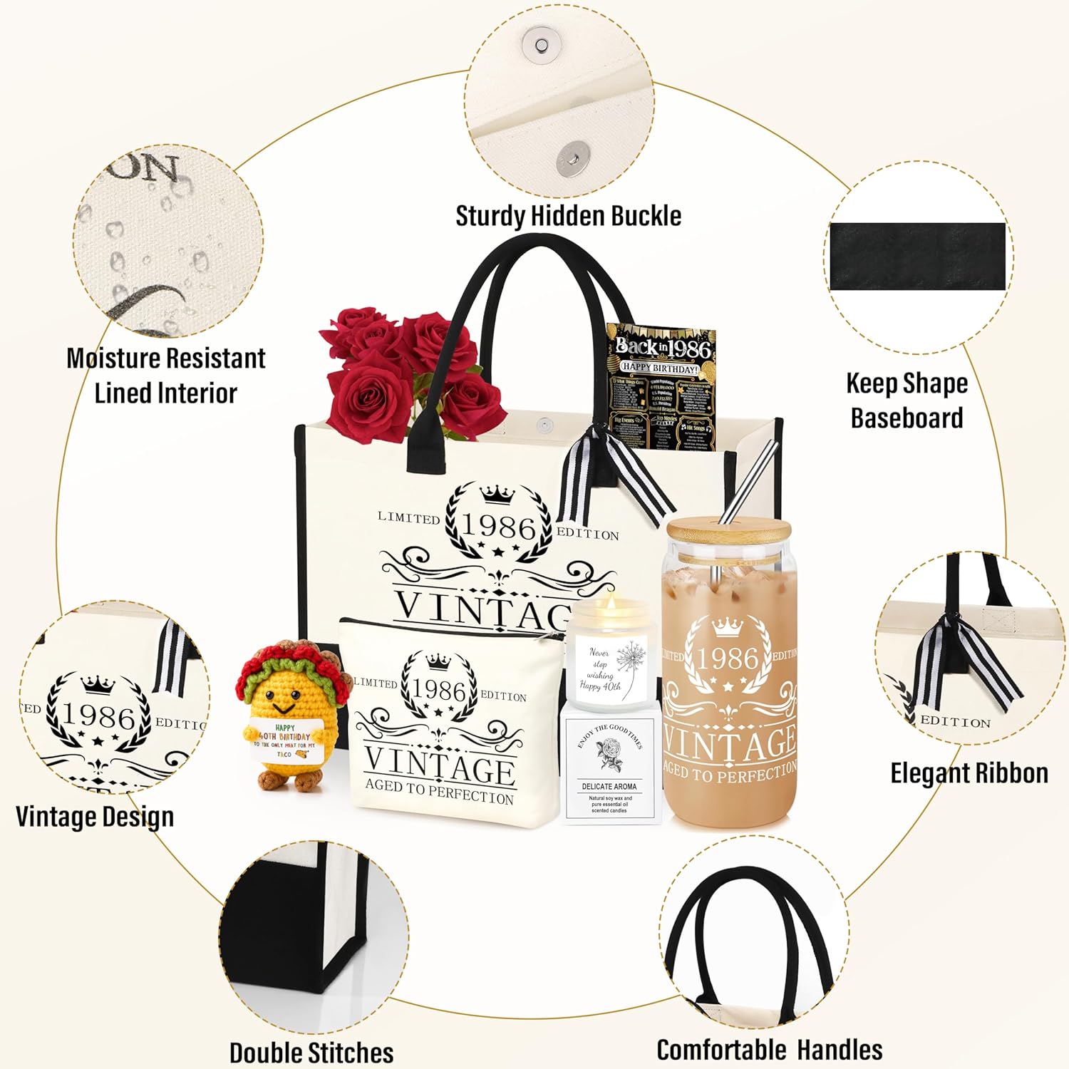 40th 50th 60th Birthday Gifts for Women Tote Bag Birthday Gifts Set for Mom Wife Sister Grandma Birthday Gifts for Her - Image 4