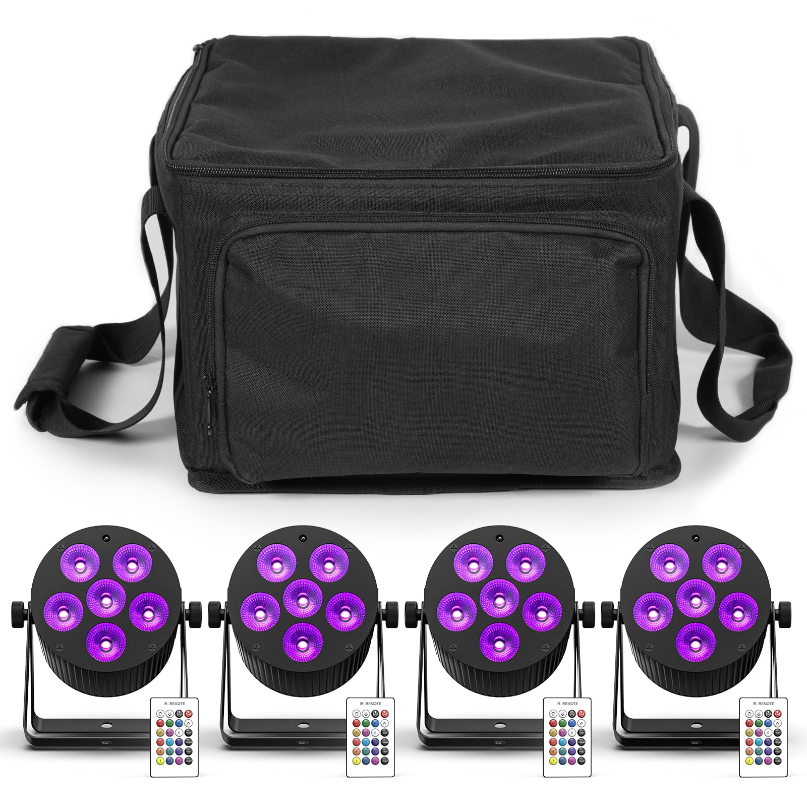 60W Proiettore LED Par Ricaricabile con Borsa e Telecomando, RGBWA+UV 6 LED per Palcoscenico, DMX512, Luce da Festa per DJ, Disco, Live, Matrimonio, Indoor, Outdoor, Sala Espositiva