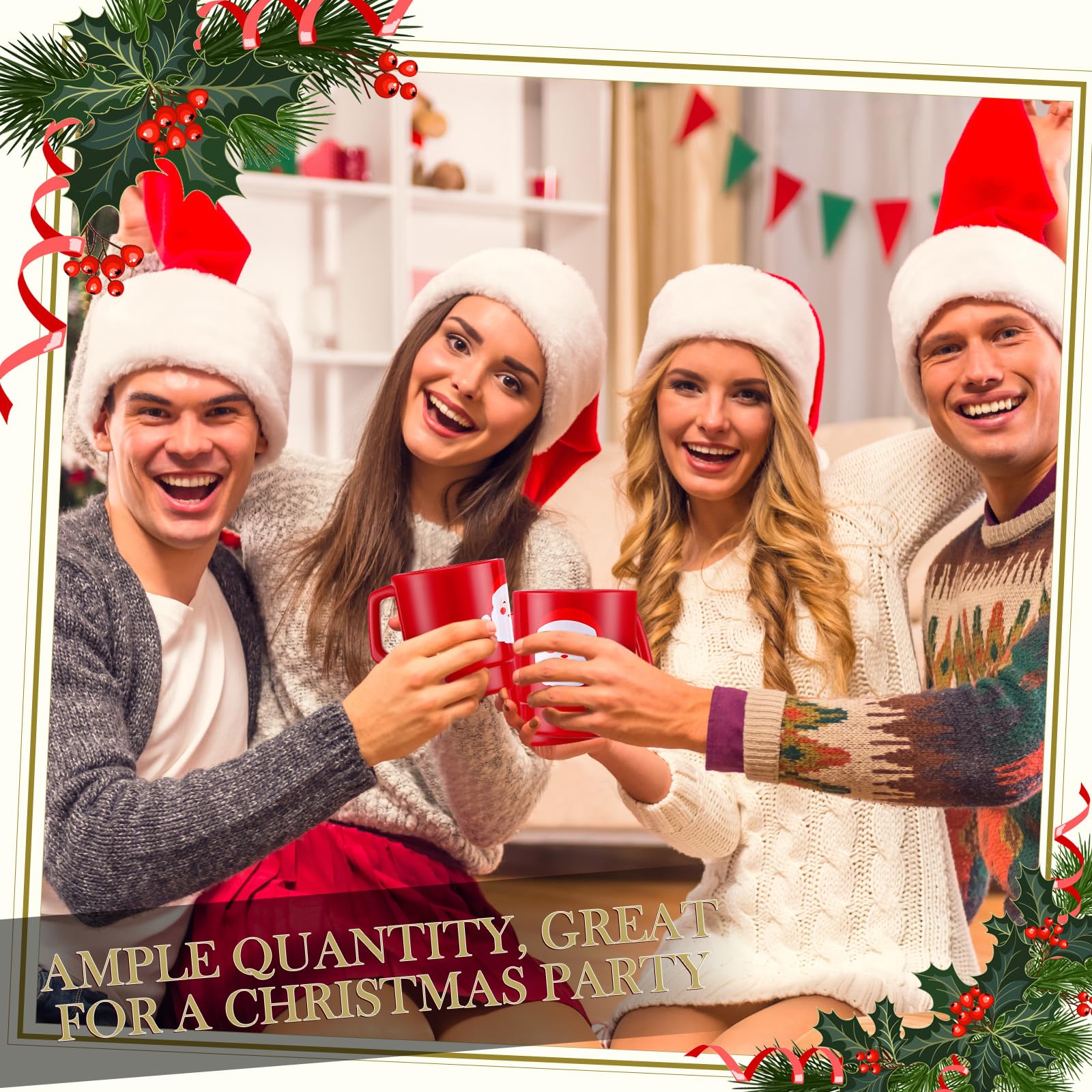 Sliner Lot de 24 tasses à café en plastique pour Noël, motif visage de Père Noël, 325 ml, cadeaux saisonniers pour Noël, décoration de fête, chocolat chaud