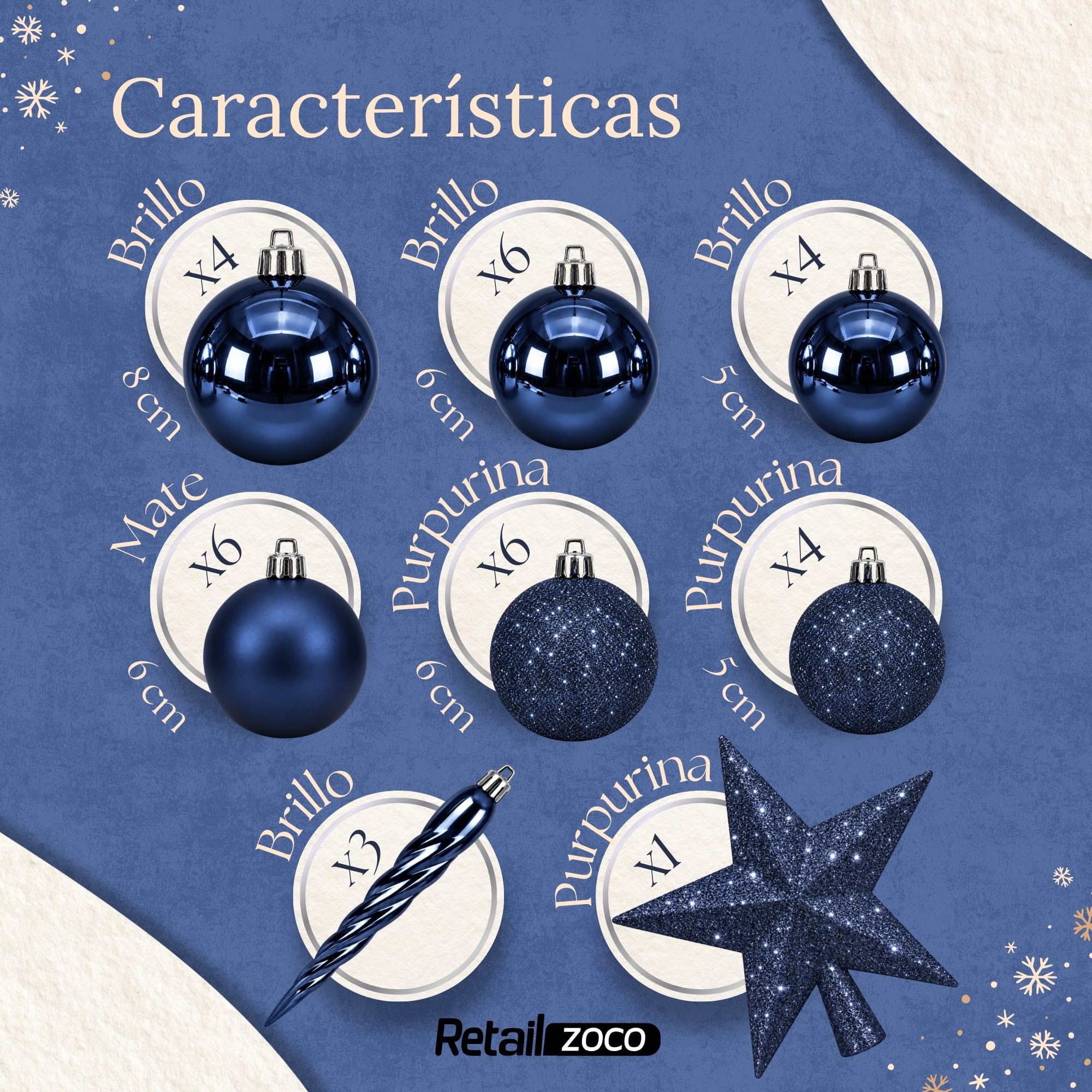 Bolas de Navidad, Adornos Arbol Navidad, 33 Piezas, Azul - imagen 4