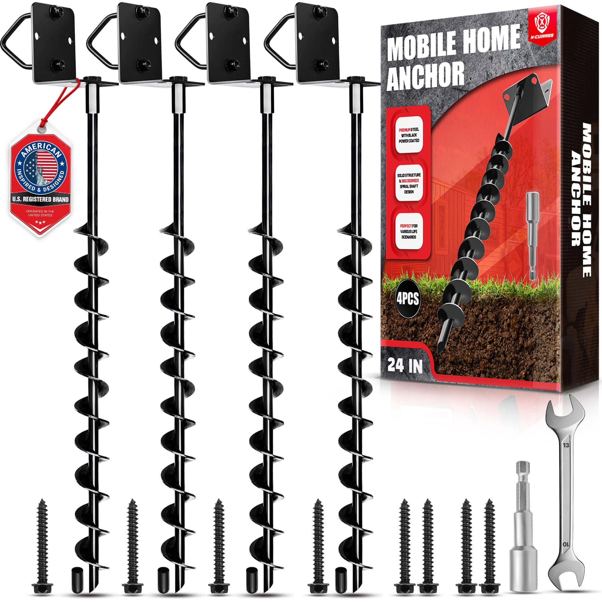 Mobile Home Anchor - 4 Pack Spiral Blade Ground Anchors -8