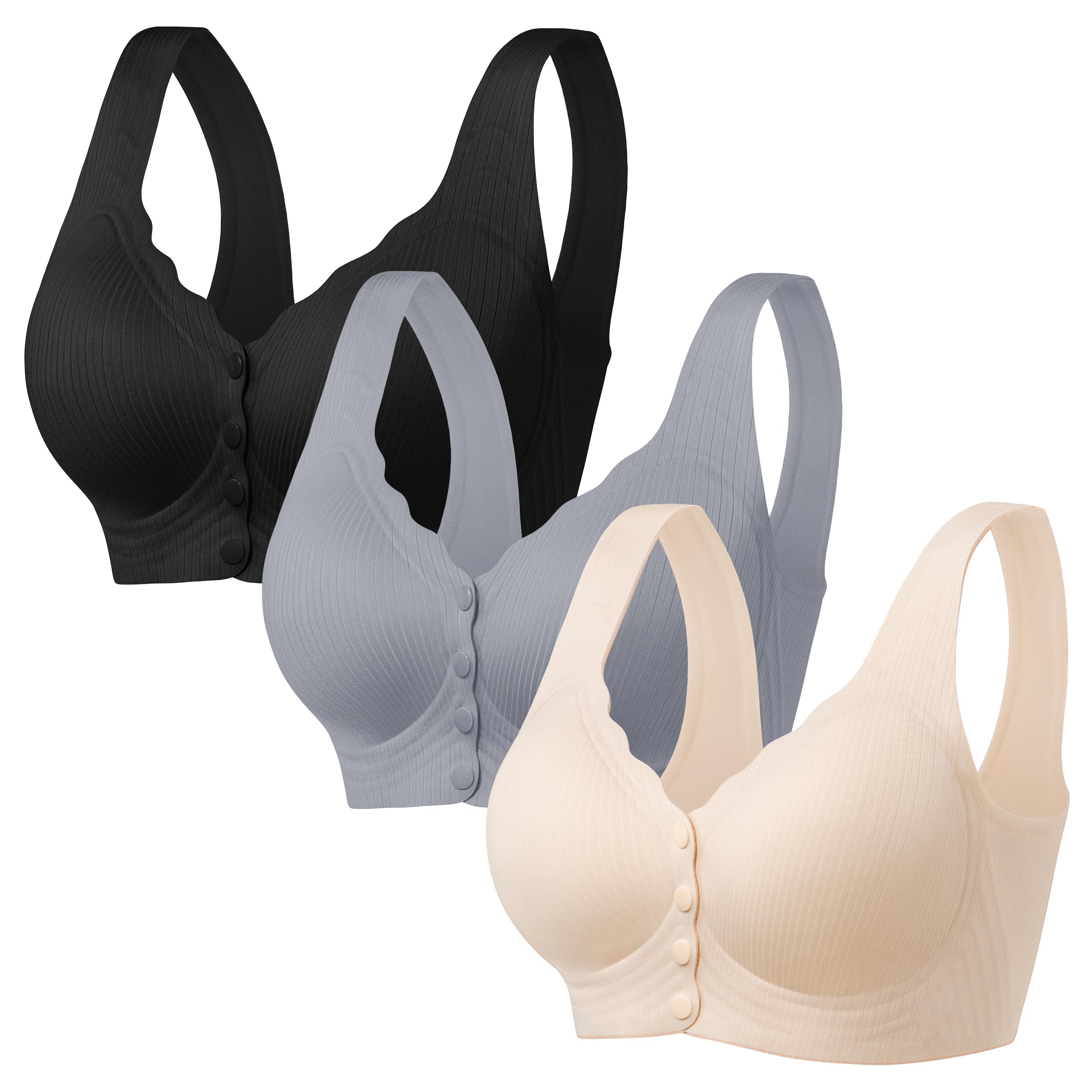 Bras for Women Front Closure Seamless, Wire Free Padded Bras Front Closing Snap On Support Sports,1 or 3 Pack