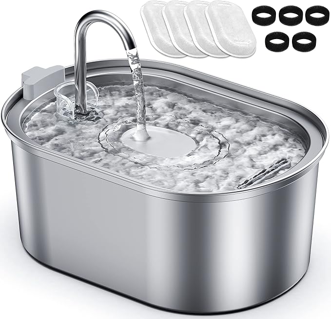 Petace Stainless Steel Cat Water Fountain, Pet Drinking Fountain with