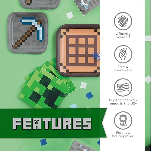Miniatura 3 de Suministros de fiesta de Minecraft, suministros de fiesta de cumpleaños de Minecraft para niños o niñas, sirve para 16 invitados, con cubierta de