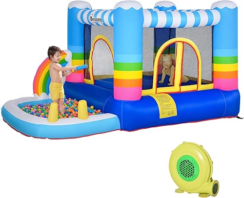 Outsunny - Casa de rebote inflable para niños, castillo de salto, piscina de agua 2 en 1 con soplador de aire para edades de 3 a 12 años, diseño de