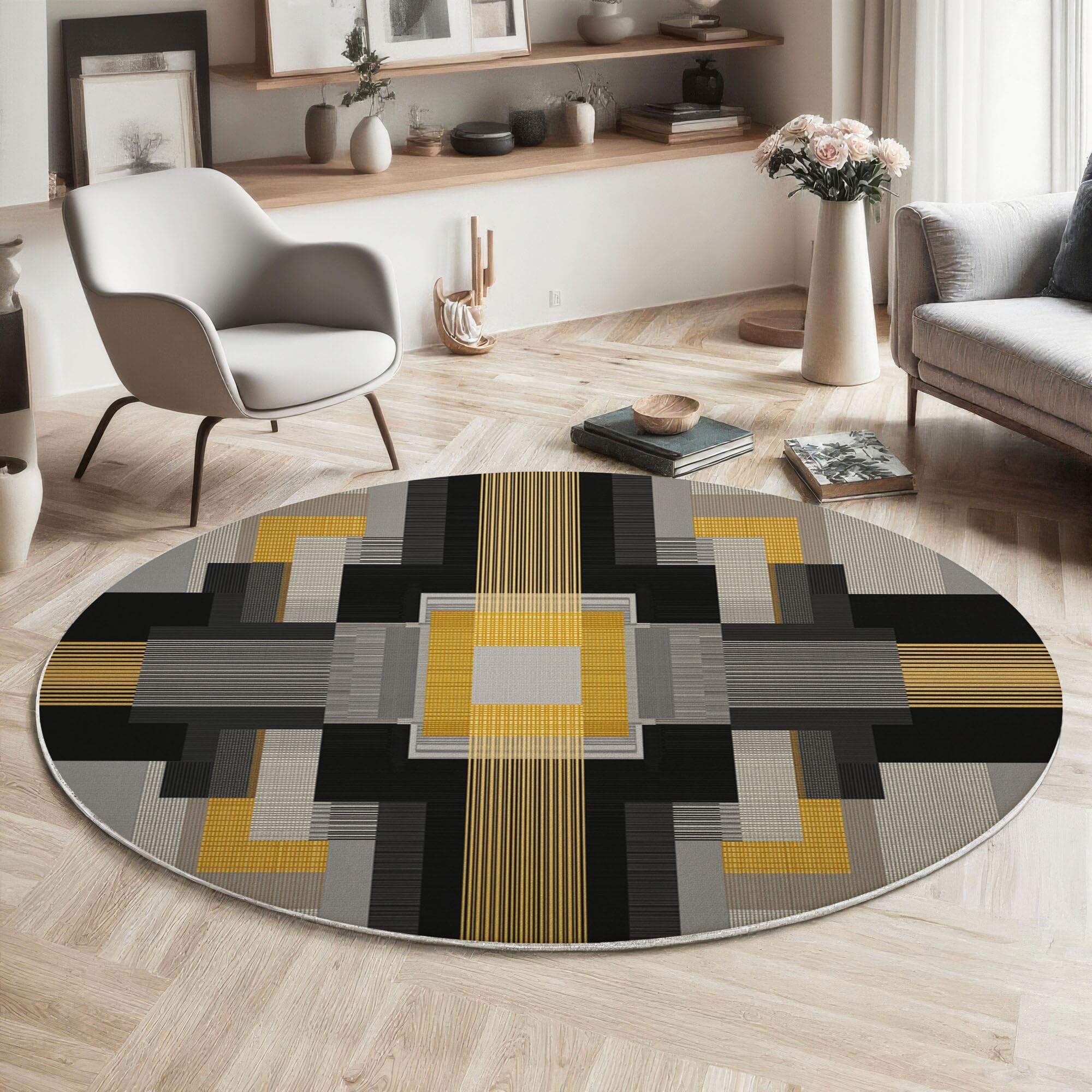Tapis de salon à poils courts 120 cm idéal pour une chambre moderne