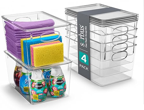 Sorbus Organizador de suministros de limpieza, recipientes transparentes con tapas para organizar suministros de limpieza debajo del fregadero,