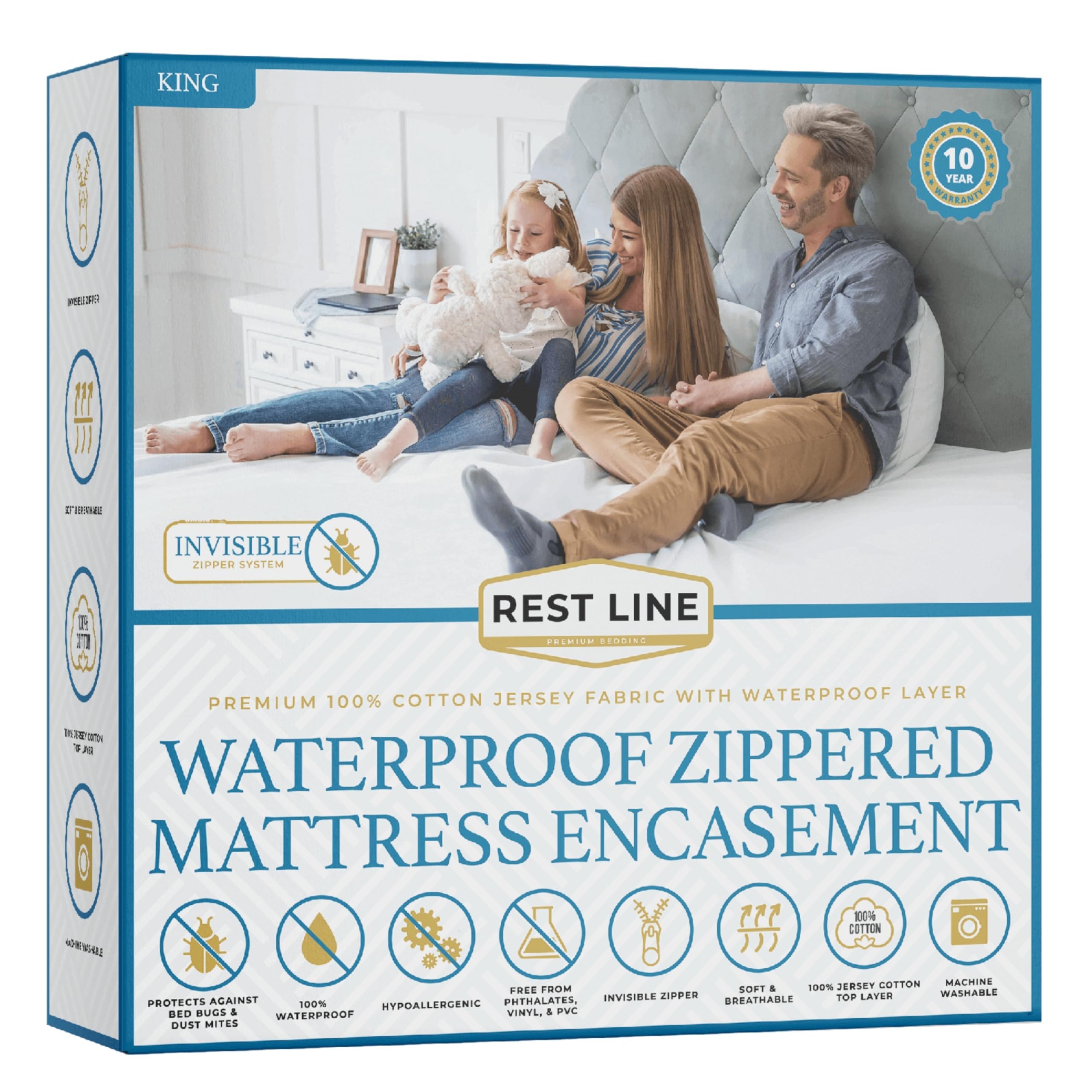 King Size 78x80 Premium Waterproof Zippered Mattress Encasement 100 Cotton Hypoallergenic Six Sided Mattress Cover Invisible Zippered Soft