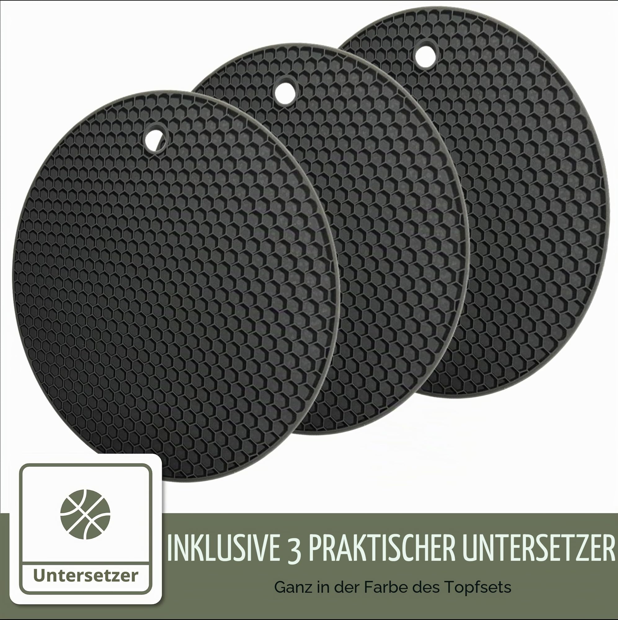 19-teiliges Induktions-Kochset – Premiumqualität – Recyceltes Aluminium, keramische Antihaftbeschichtung – Ergonomische Kaltgriffe – inkl. Untersetzer & E-Book (Schwarz)