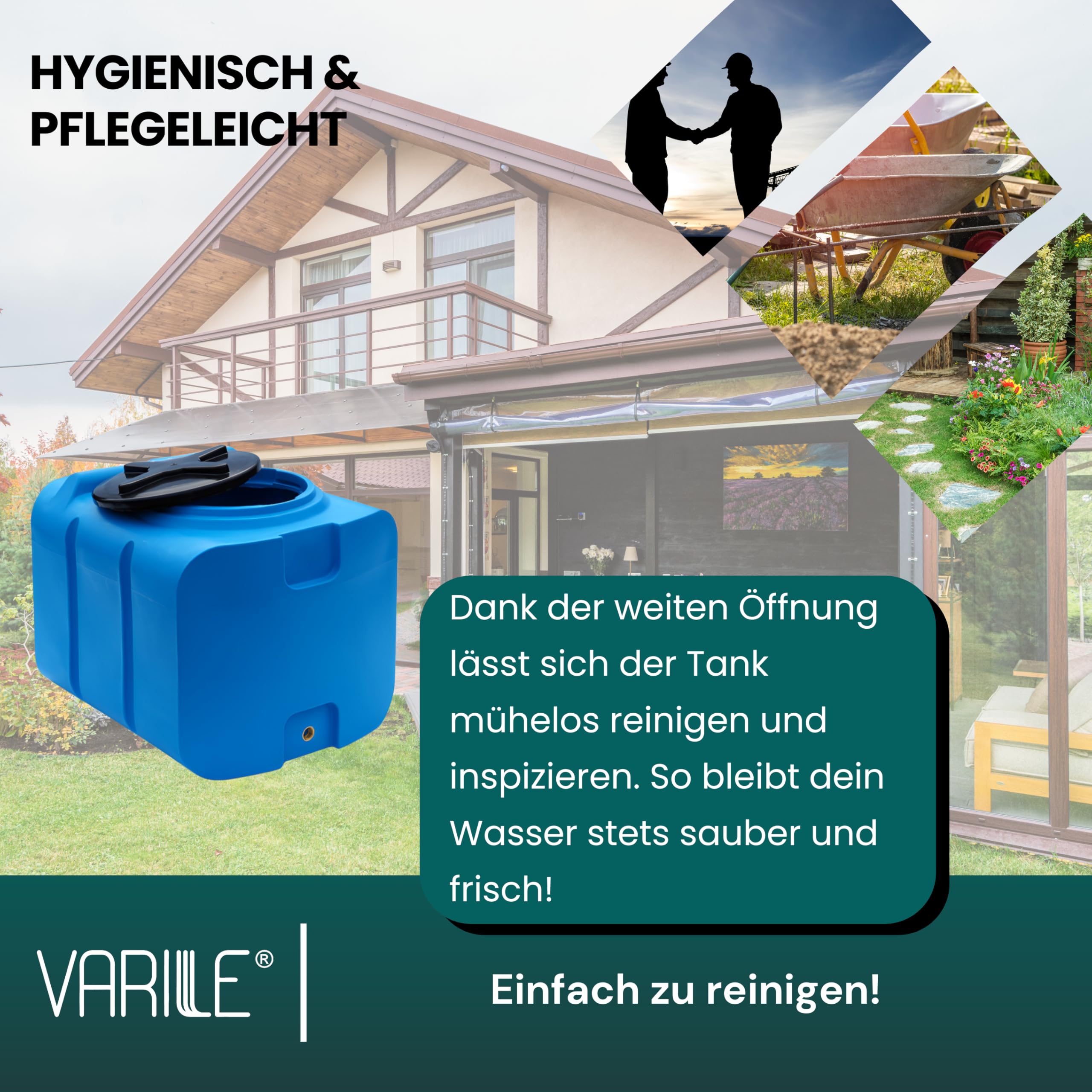 Varile 200L Trinkwassertank in Blau – Lebensmittelecht, BPA-frei, UV-beständig, mit 3/4" Messinggewinde für vielseitige Nutzung