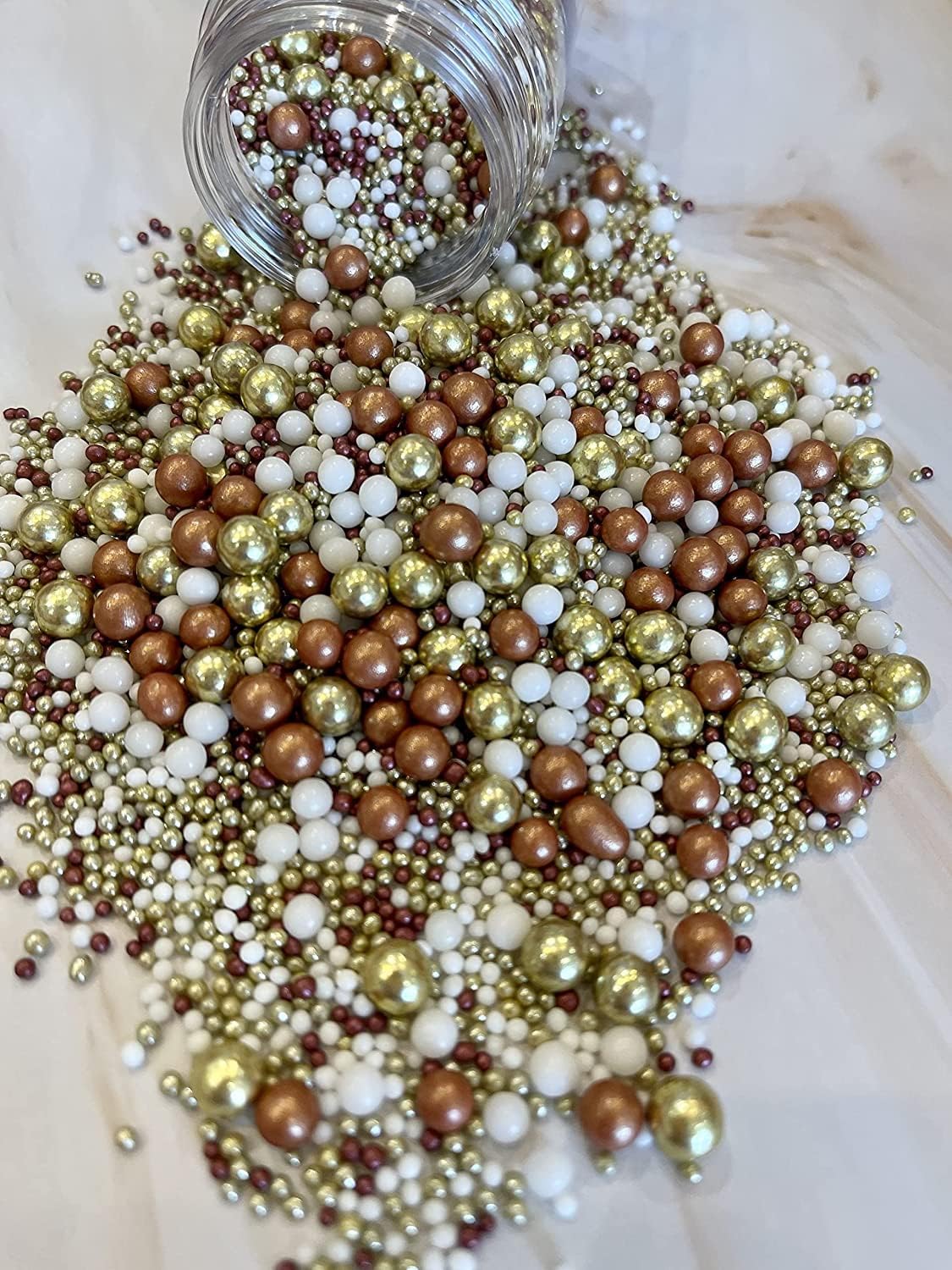 Metallic/Shimmer Balls Edible Cupcake Cake Topper Sprinkles (Copper, Gold & White) (35g)