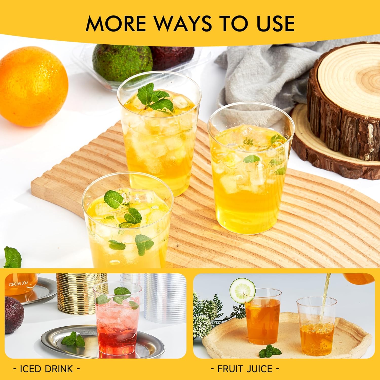 RACETOP 10 oz Clear Disposable Plastic Cups 200 Pack, Clear Plastic Cups Tumblers, Heavy-duty Party Glasses, Disposable Cups