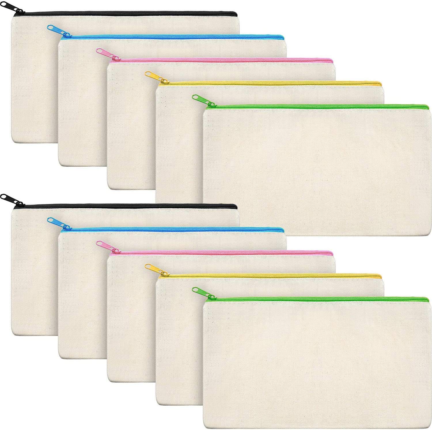 Canvas Makeup Bags Canvas Zipper Pouch Bags Pencil Case Blank DIY Craft Bags Cosmetic Pouch for Travel DIY Craft School Multi-purpose Travel Toiletry Bag(10 Pieces)