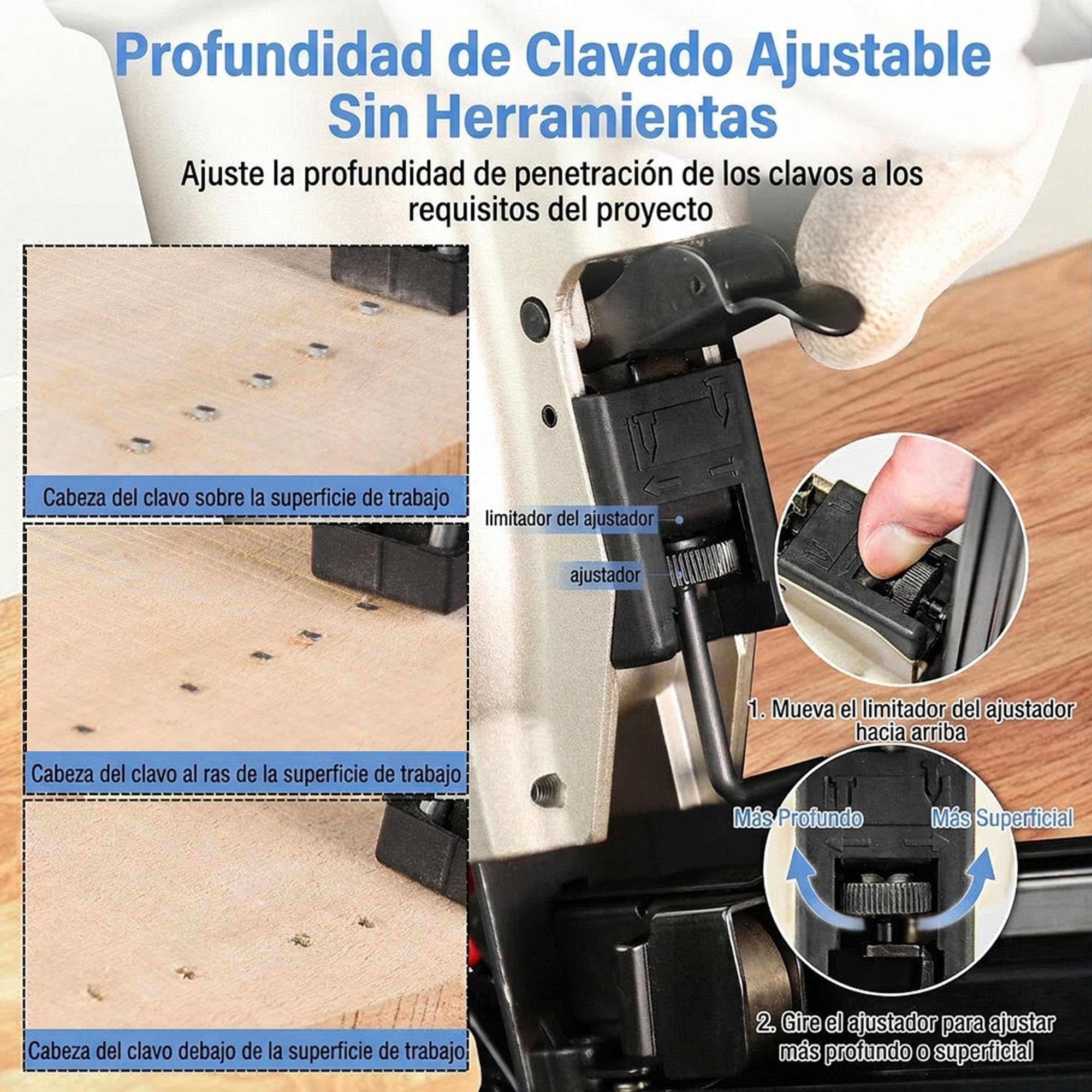 meite Clavadora de Acabado Neumática Calibre 16, Pistola de Clavos Rectos con Liberación Rápida de Atascos para Rodapiés, Armarios y Molduras, Compatible con Clavos de 32 a 64 mm