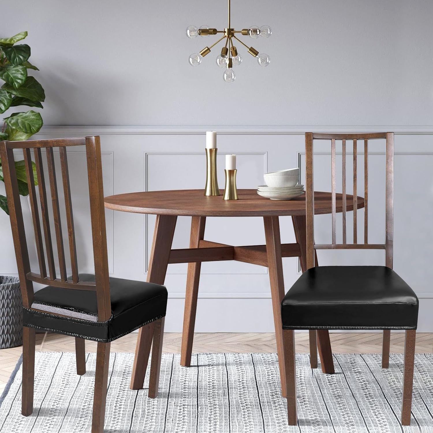 NIBESSER Dining Chair Seat Covers Set of 4,Stretch Soft Removable Washable Chairs Covers for Dining Room, Seat Cushion Slipcovers Protector for Kitchen Armless Chairs (No Rear,Black Pu)