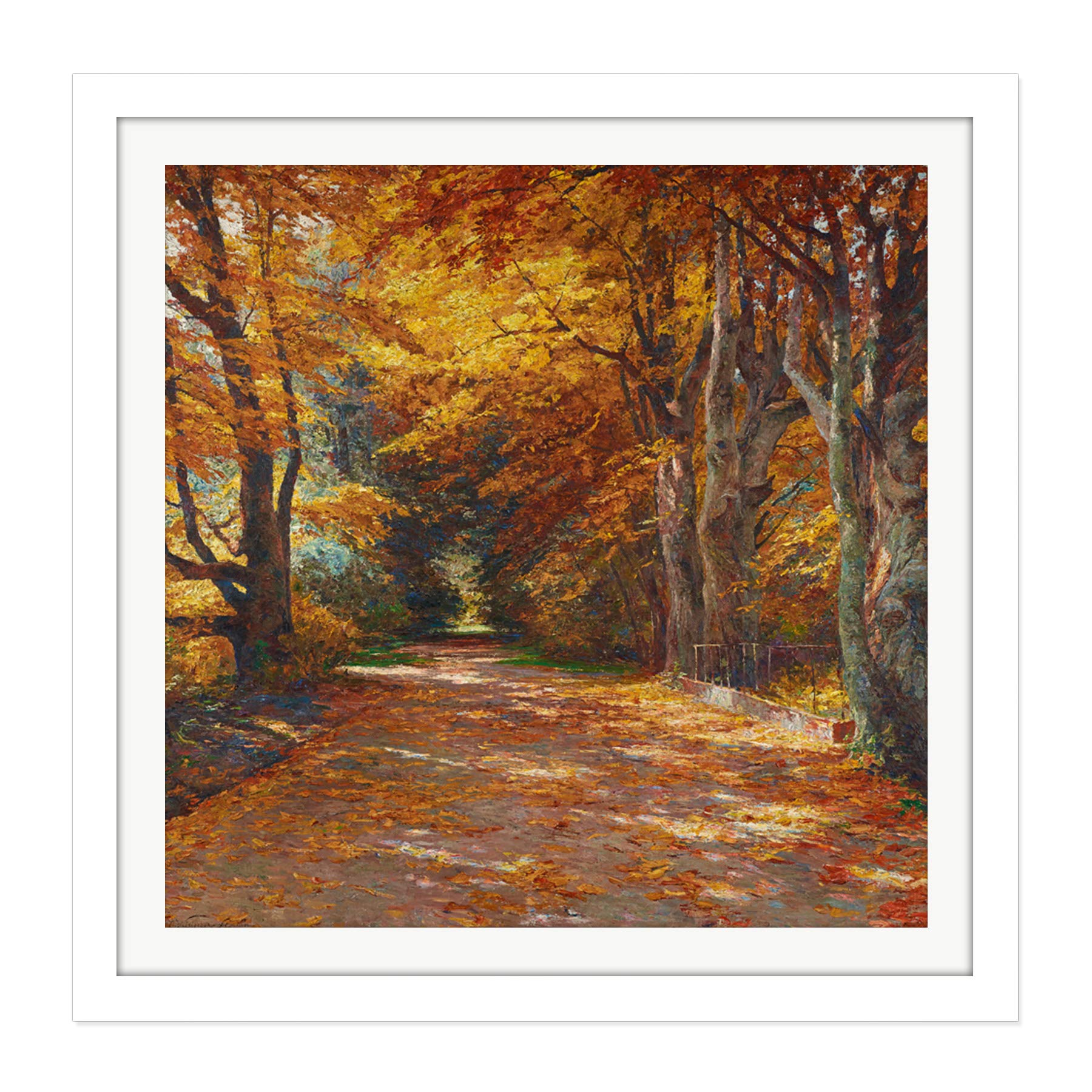 Artery8 Florian Praterallee Autumn Vienna Trees Painting Square Wooden Framed Wall Art Print Picture 16X16 Inch