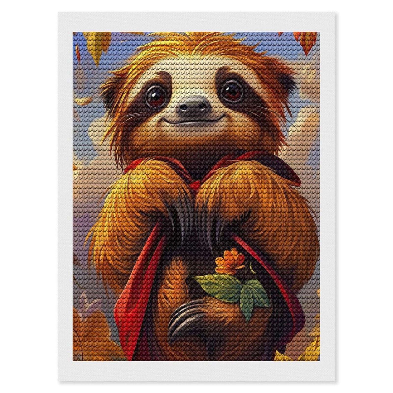 Junmoney Cute Sloth with Flower Diamond Painting Canvas Set 12"x16", Full Kit Included, Calming Craft to Unwind, Farmhouse Decor, Christmas Gift
