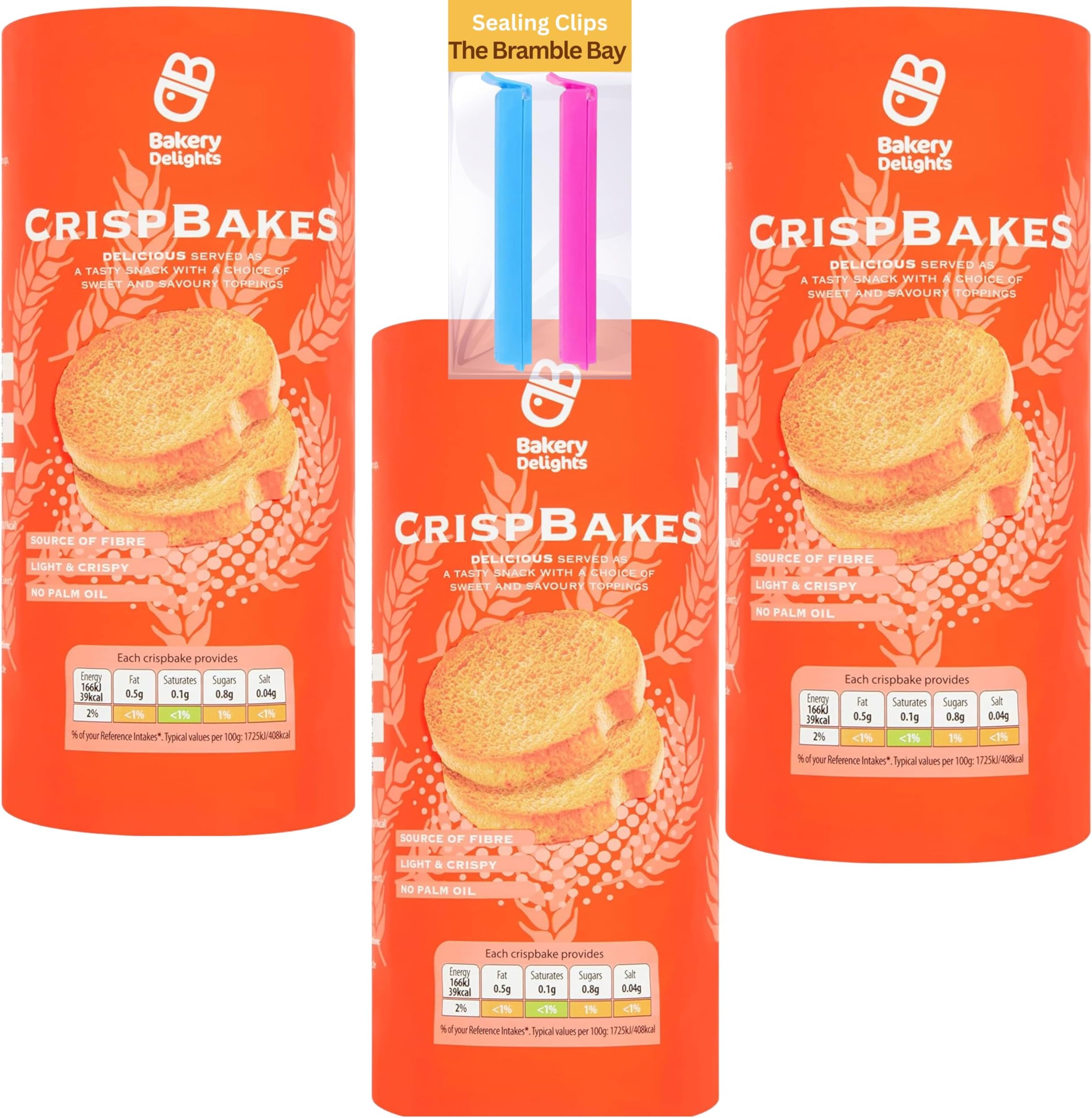 Crisp Bread Multipack Bakery Delights Crispbakes 125g x 3, Sealing clips x2