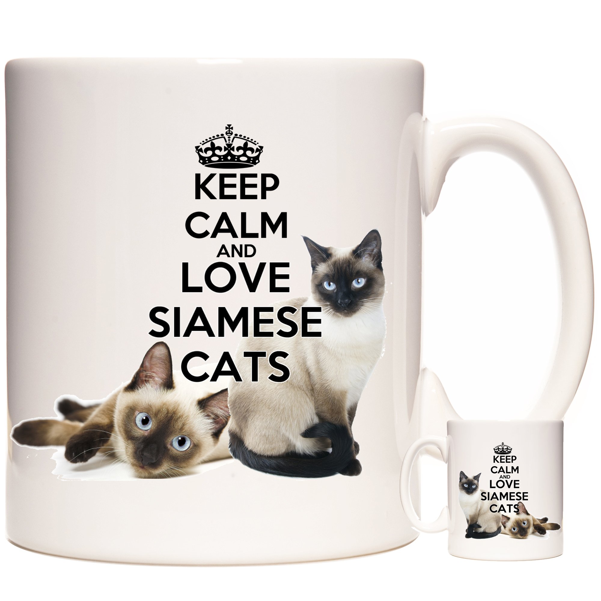 Cat Mug, Keep Calm and Love Siamese Cats. 11oz Ceramic Gift Mug Featuring Cats. Cat Gift Coffee Mug. Gift for Siamese Cat Owners
