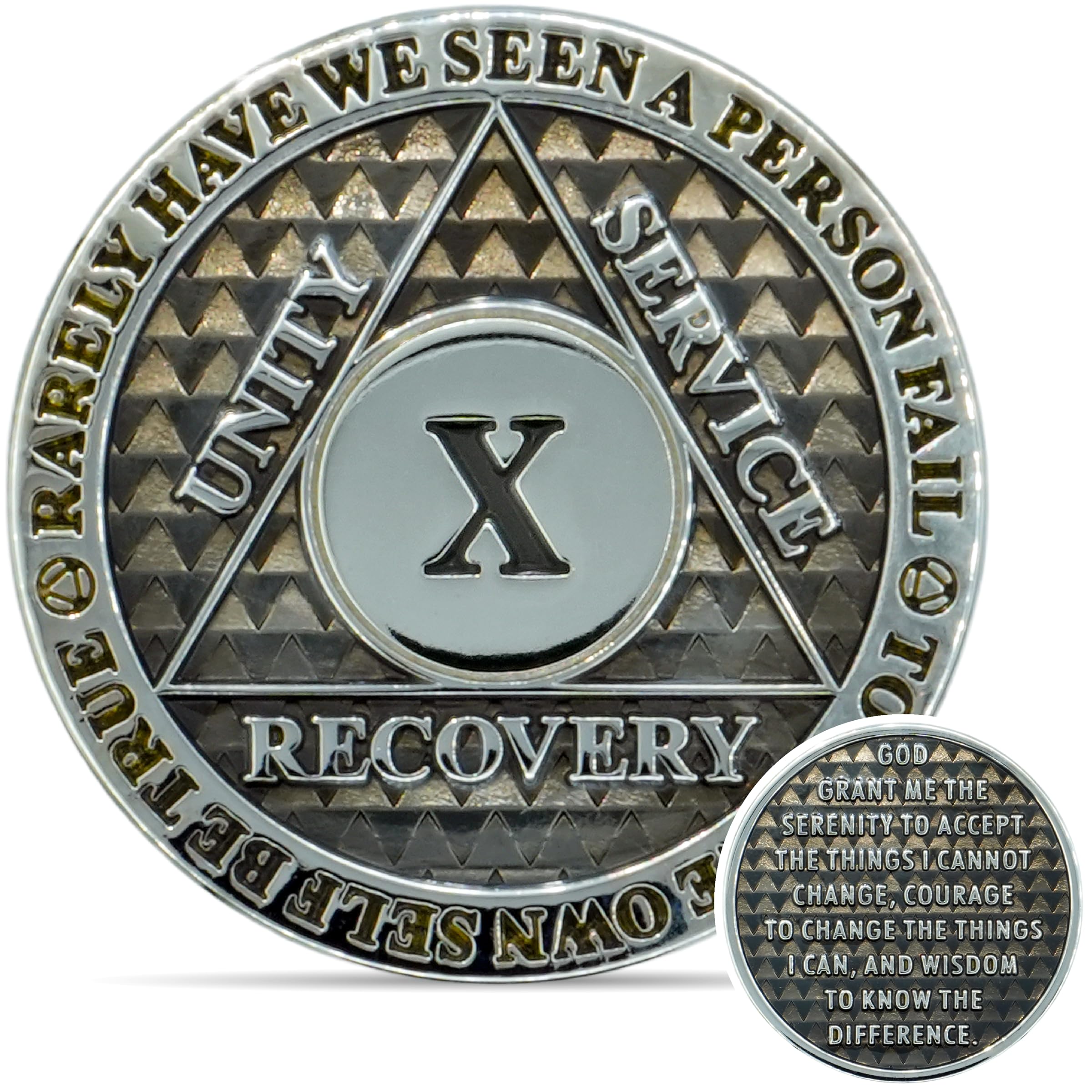 10 Year AA Sobriety Coin Medallion, Legacy Alcoholics Anonymous Chip Recovery Anniversary Token, Sober Gifts for Men and Women, 34mm x 3mm Thick AA Chip (Gray)