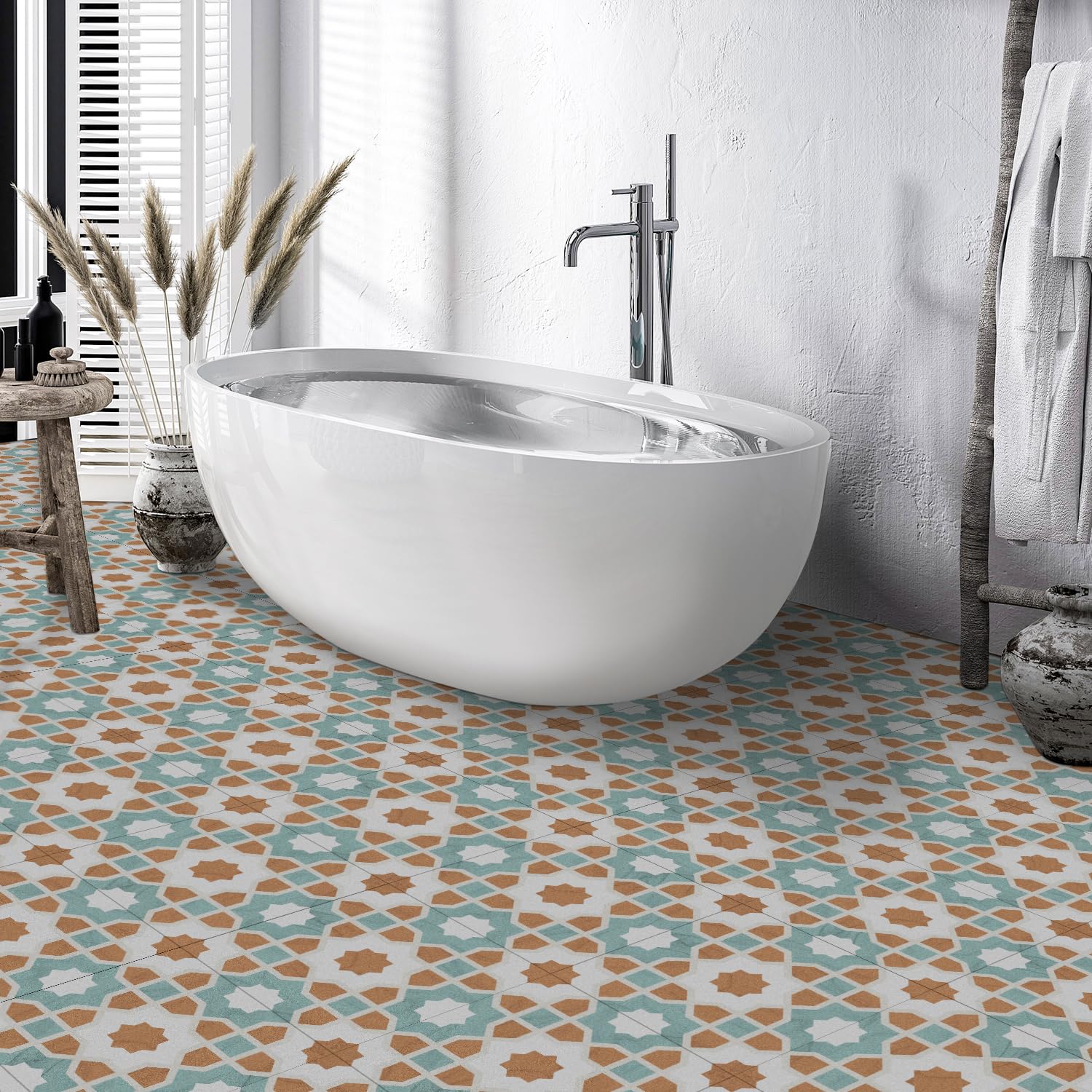 Fliesenaufkleber Blumengeometrie Für Küche Und Bad,Vinyl-Küchenrückwand Klebefliesen,Wasserdicht Ölfest ​Klebefliesen Küche Zum Abziehen Und Aufkleben,Pvc Fliesenaufkleber Bad 8 PC(20x20cm)