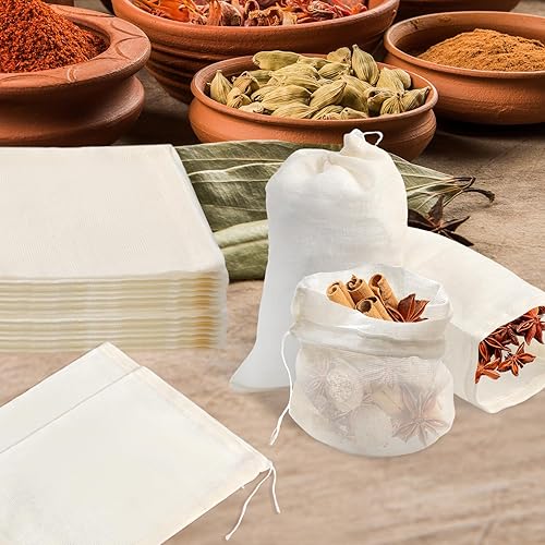 Miniatura 4 de 25 bolsas de especias para cocinar, bolsas de té reutilizables de 4 x 6 pulgadas para té suelto, estopilla con cordón, bolsas de té reutilizables