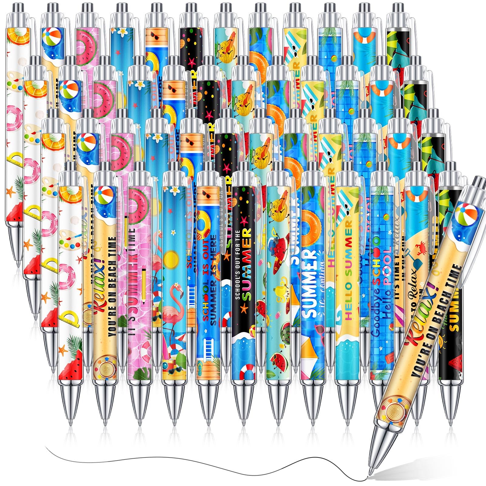 Cholemy 48 Pcs Graduation Ballpoint Pens Bulk Summer Graduation Retractable Black Pens Gifts for Hawaii Luau Vacation Pool Party Office Favor