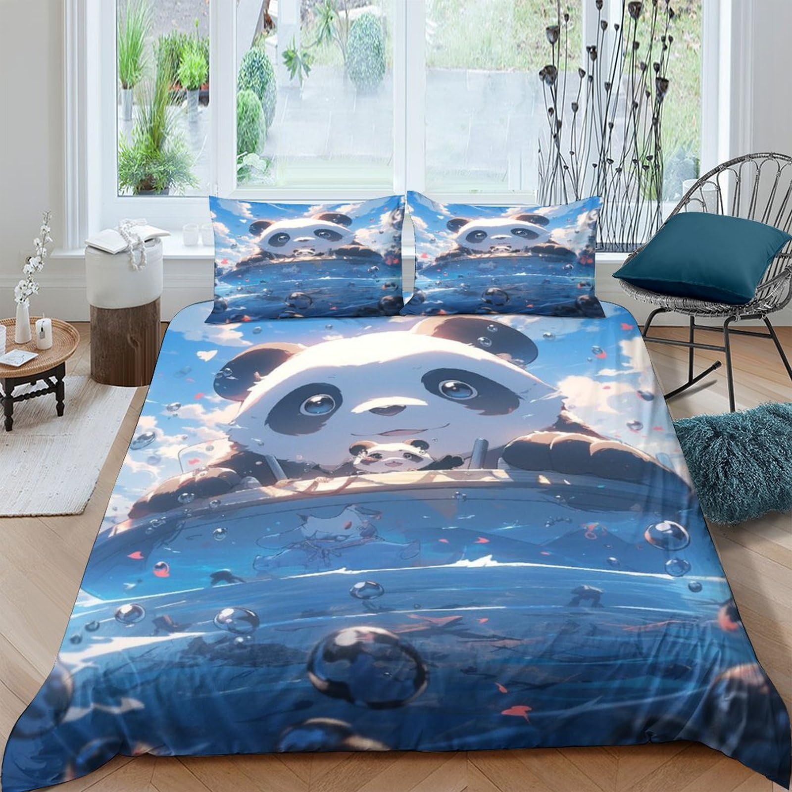 Housse de couette Panda pour lit King Size réglant le problème du repassage fastidieux