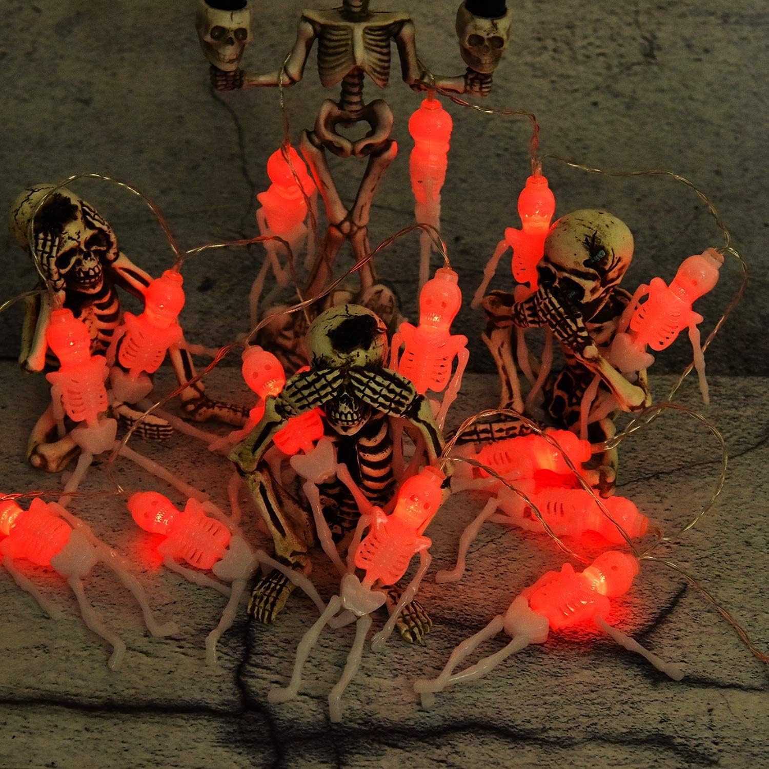 Super Cheap 🛒 2 Pack Halloween Decorations Skeleton Skull String Lights , Halloween Decor 9.8ft 15LED Battery Operated String Lights with 8-Lighting Modes for Indoor, Outdoor, Home, Party, Clearance (Red)