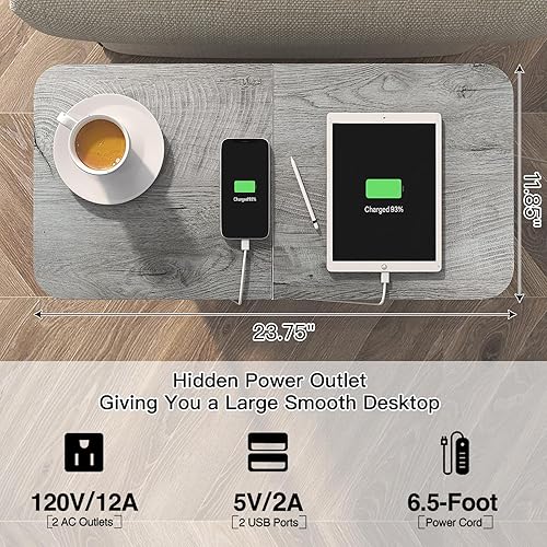 Miniatura 26 de LIDYUK Mesa auxiliar con estación de carga, juego de 2 mesas auxiliares estrechas para espacios pequeños, juego de 2 mesas de noche para dormitorio,