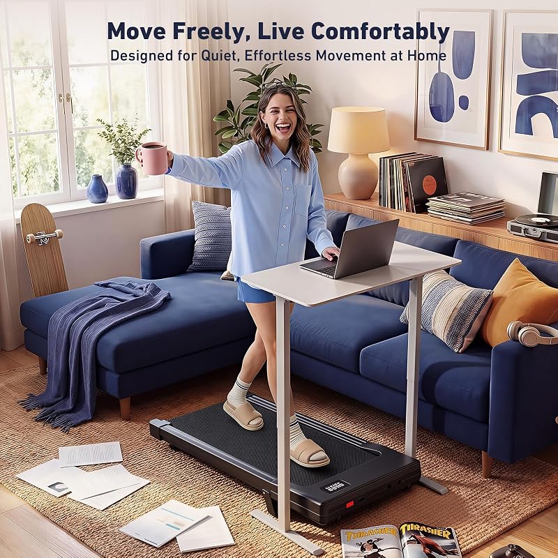 DeerRun Under Desk Walking Pad Treadmill with 6% Manual Incline, 0.6-3.8 MPH Walking Speed, 2.5 HP, 300 lb Capacity, App & Remote Control, for Home Office & Small Spaces image 4