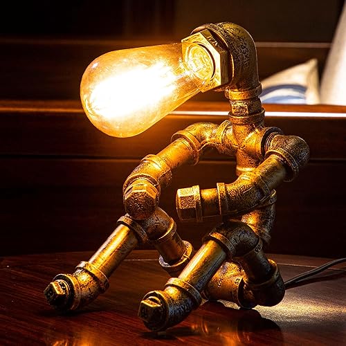 Miniatura 5 de Lámpara de mesa Steampunk, lámpara de mesa de robot industrial vintage, lámpara de mesa de tubería de agua, luz de escritorio estilo robot para