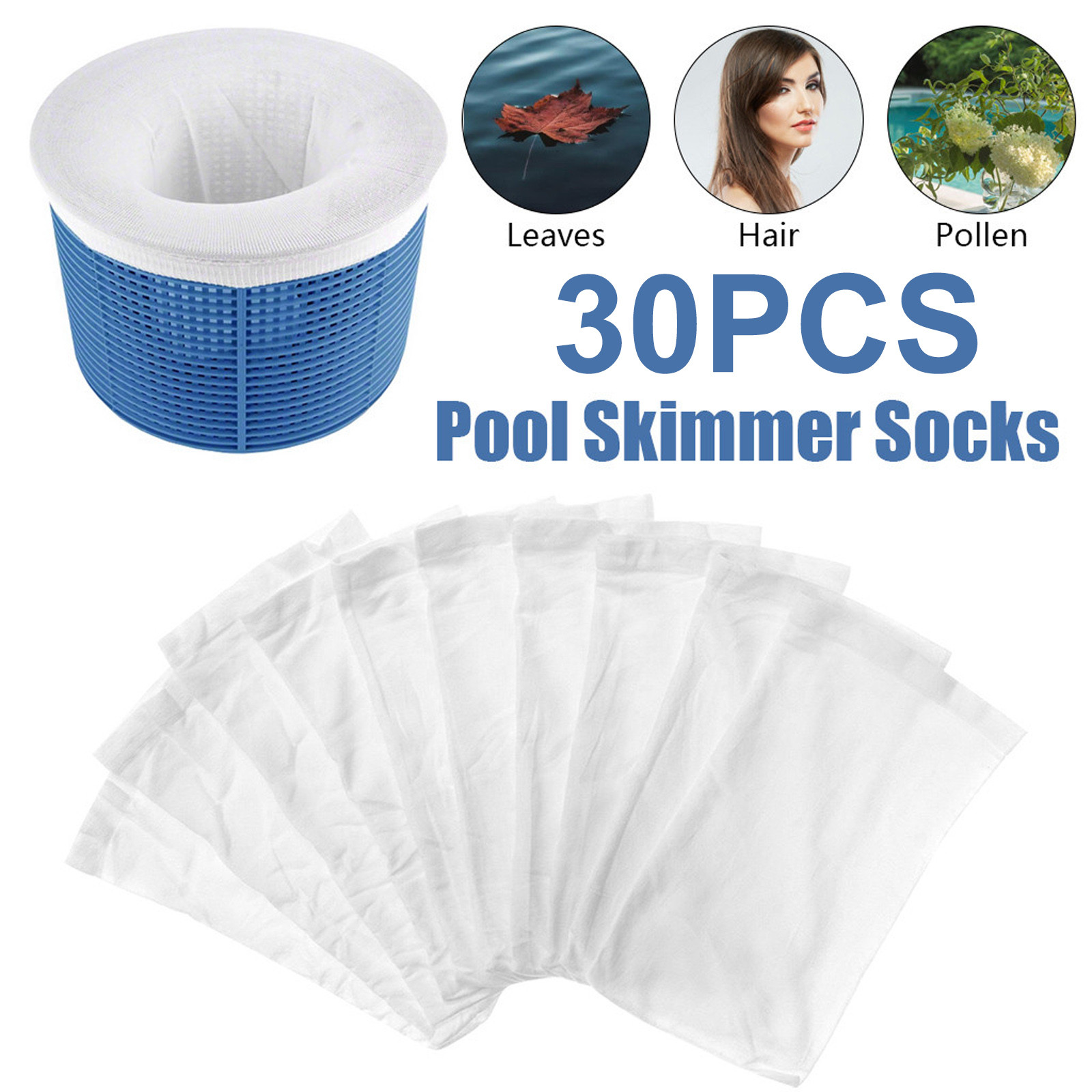 GUHAOOL 30 Pcs Chaussettes Skimmer Piscine - Filtre Nylon Élastique Réutilisable Pour Panier Écumoire