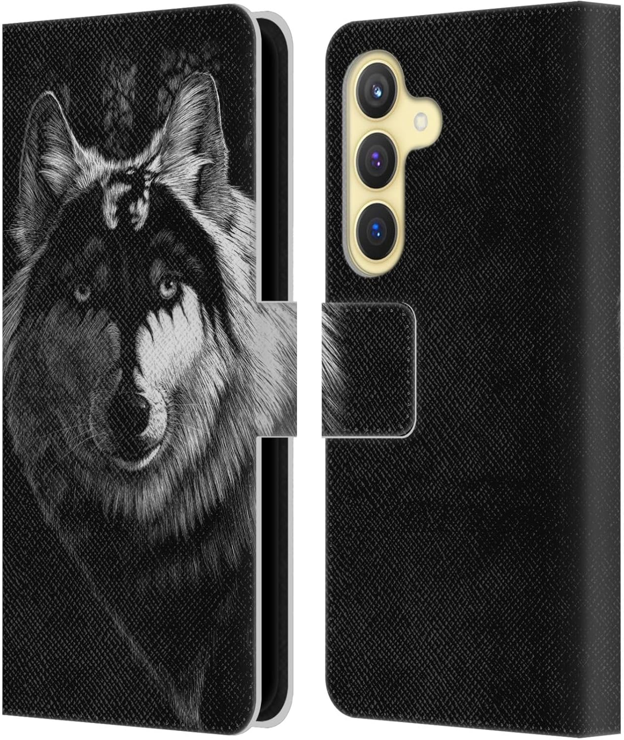 Head Case Designs Officially Licensed Stanley Morrison Blue Eyed Snow Leopard Cat Black and White Leather Wallet Case Compatible with Samsung Galaxy S24 5G