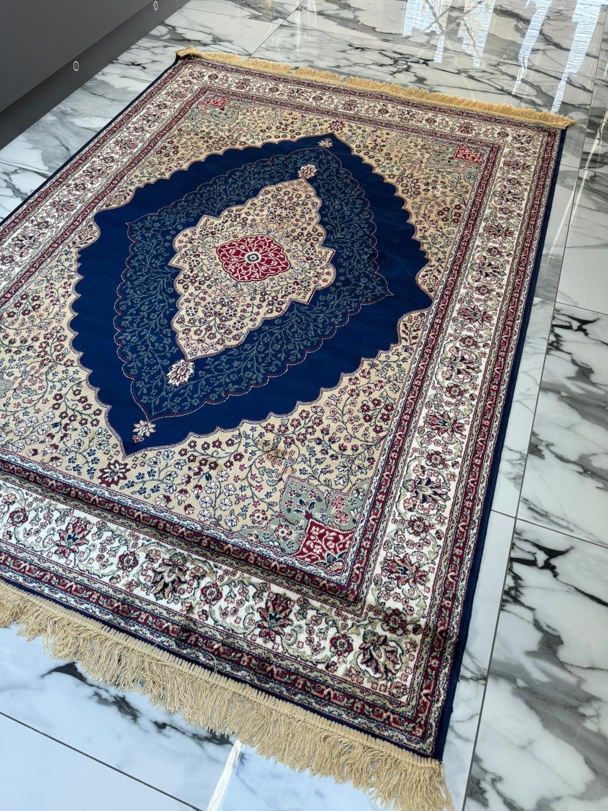 Luxurious Silk Carpet for Living Room, Bedroom & Hall | Large Traditional Silk Area Rug with Soft Texture & Detailed Pattern | Elegant Home Décor Accent (Blue, 140 x 200 cm)